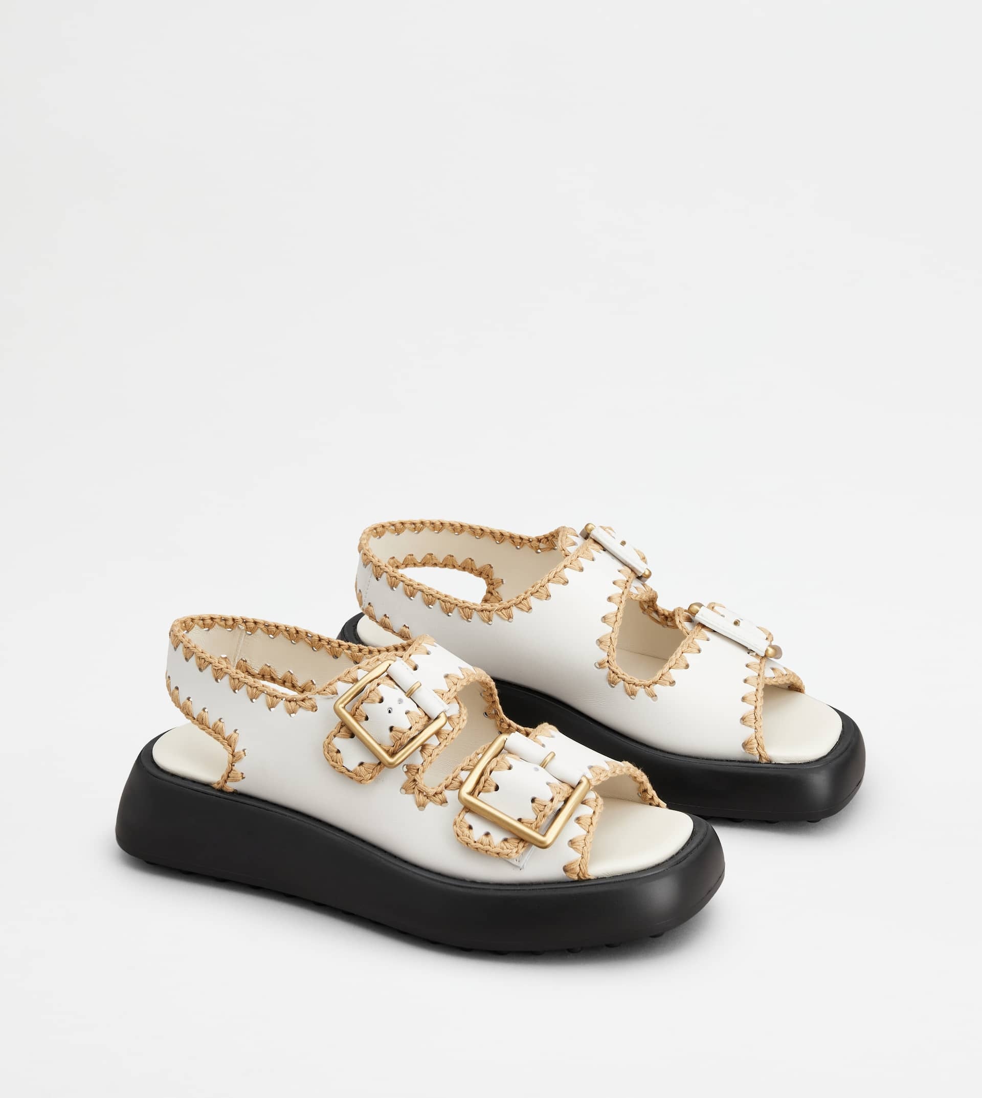 DOUBLE STRAP SANDALS IN LEATHER - WHITE - 2