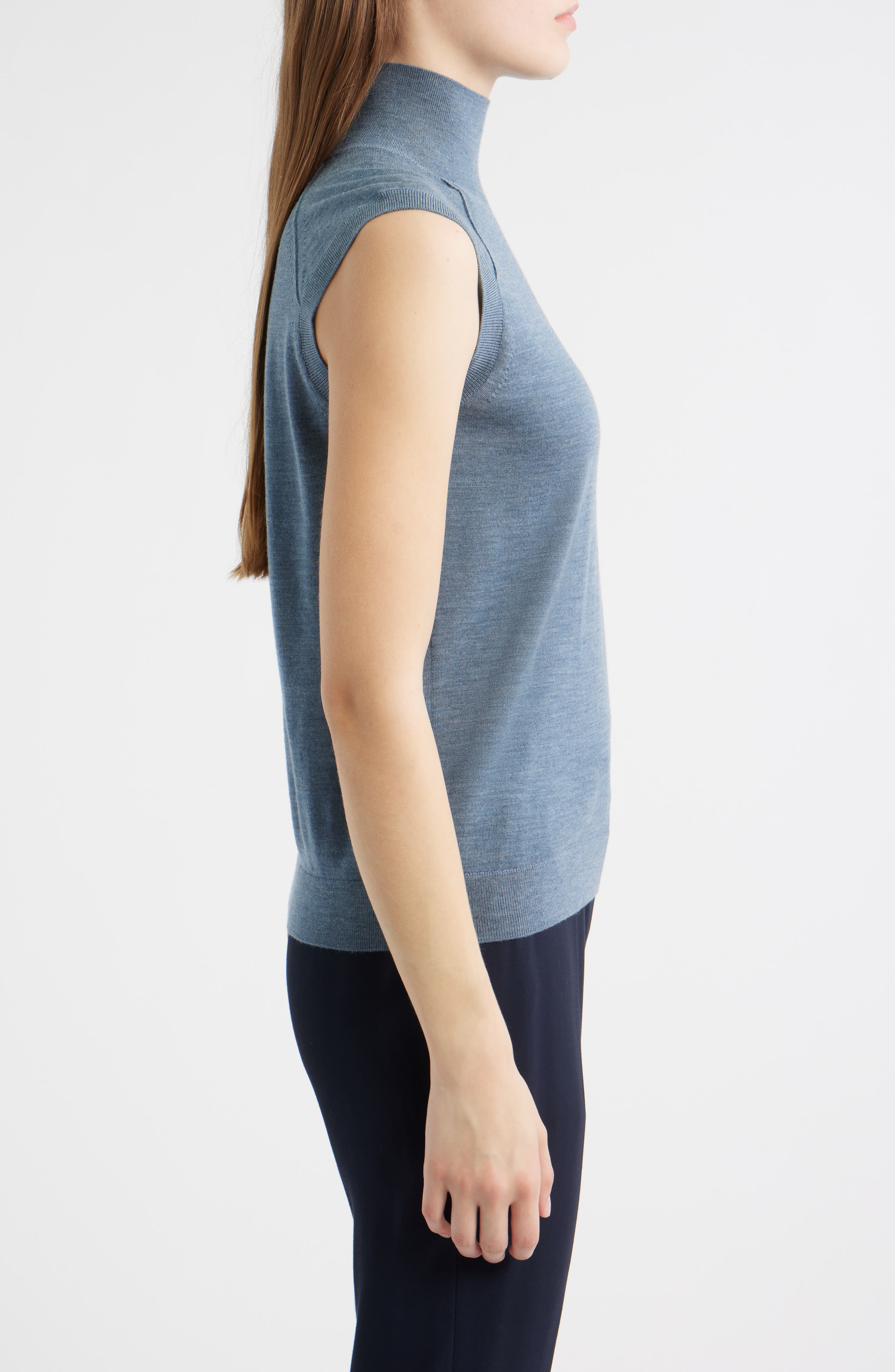 BOSS Fipini Turtleneck Sleeveless Virgin Wool Sweater in Tanzanite at Nordstrom - 3
