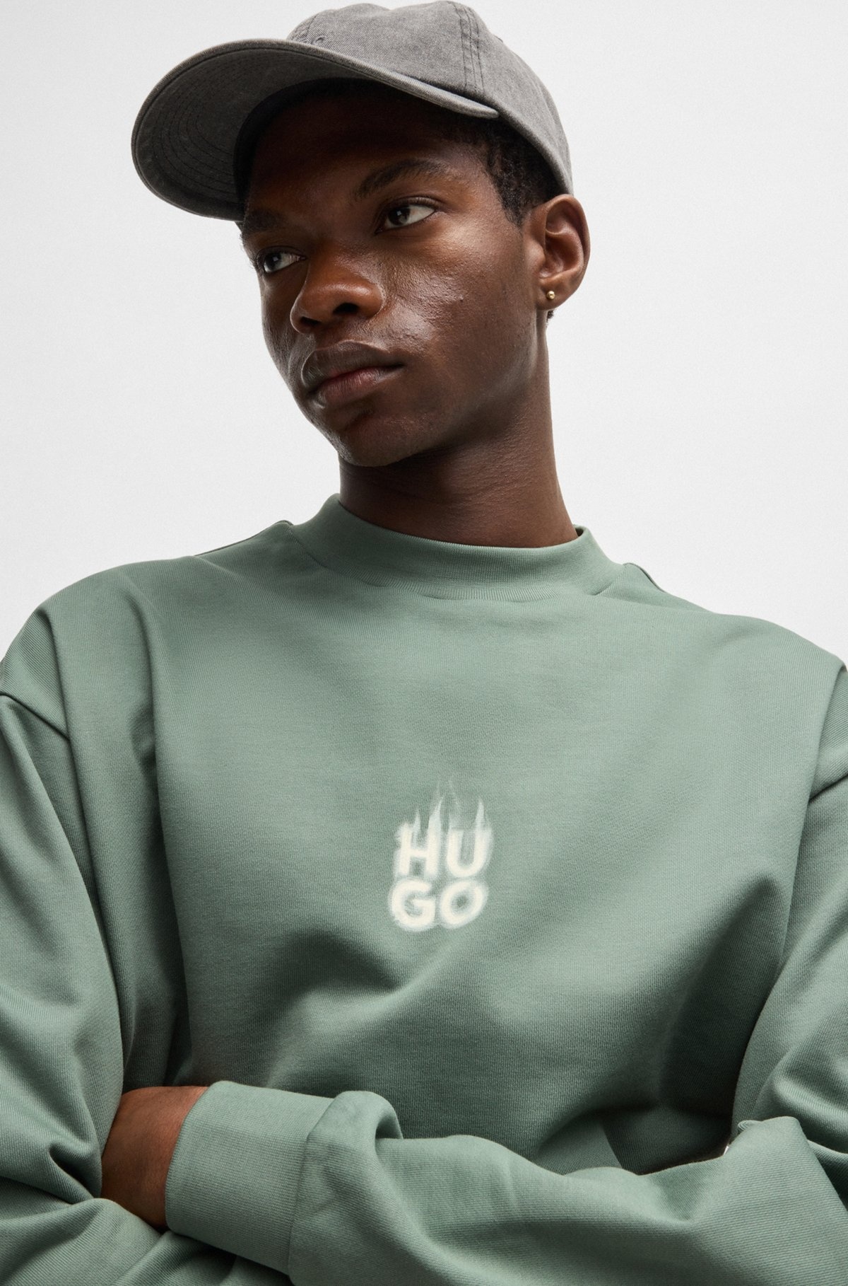 COTTON-TERRY SWEATSHIRT WITH STACKED SMOKE LOGO PRINTS - 3