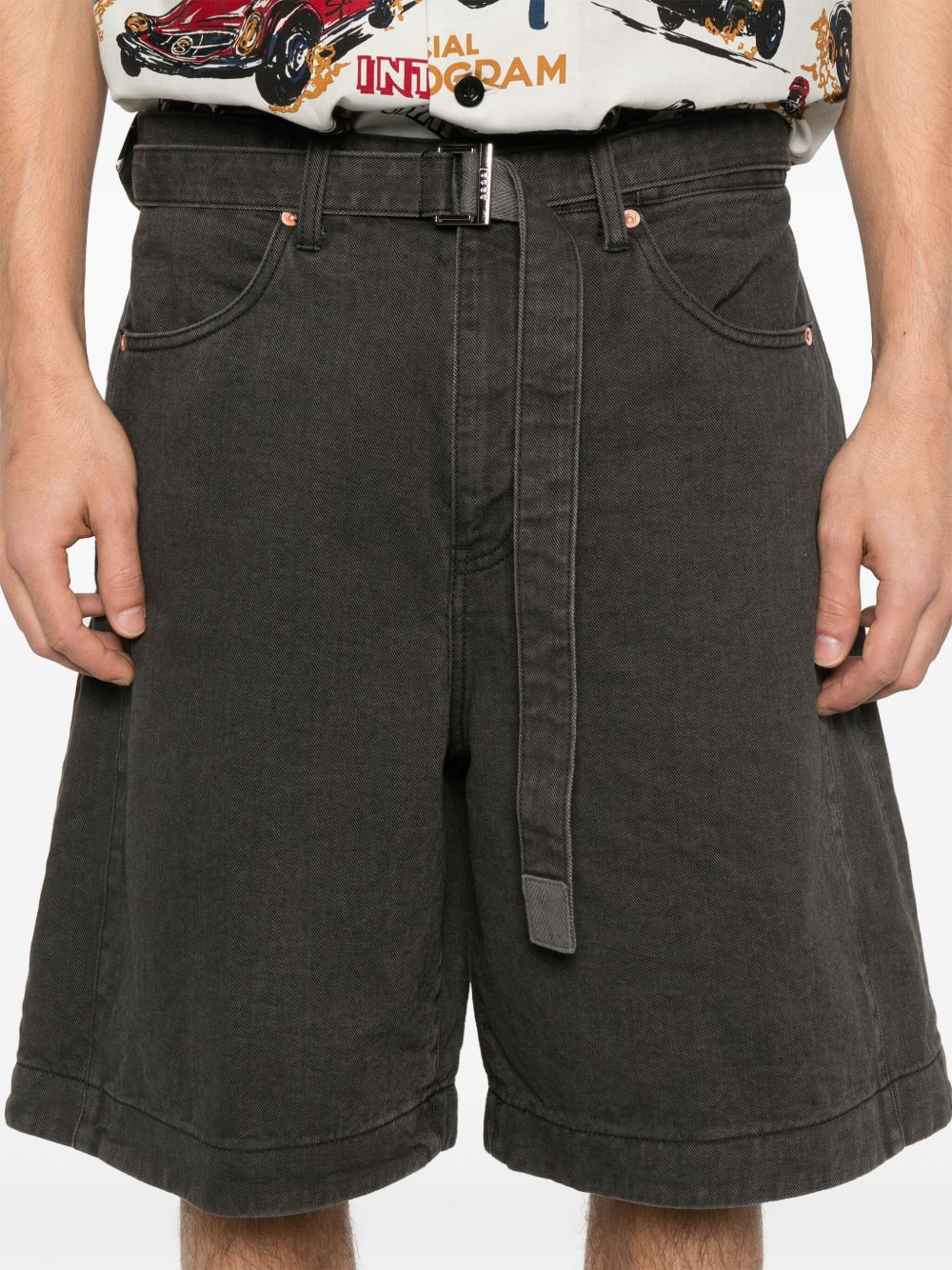 Sacai Men Belted Denim Shorts - 3