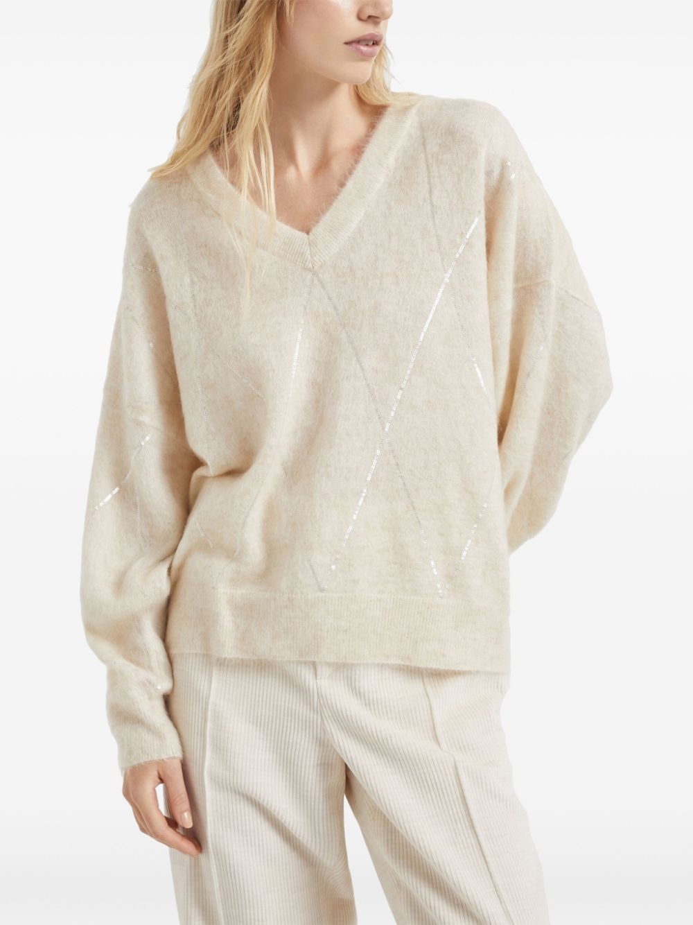 Wool v-necked sweater - 3