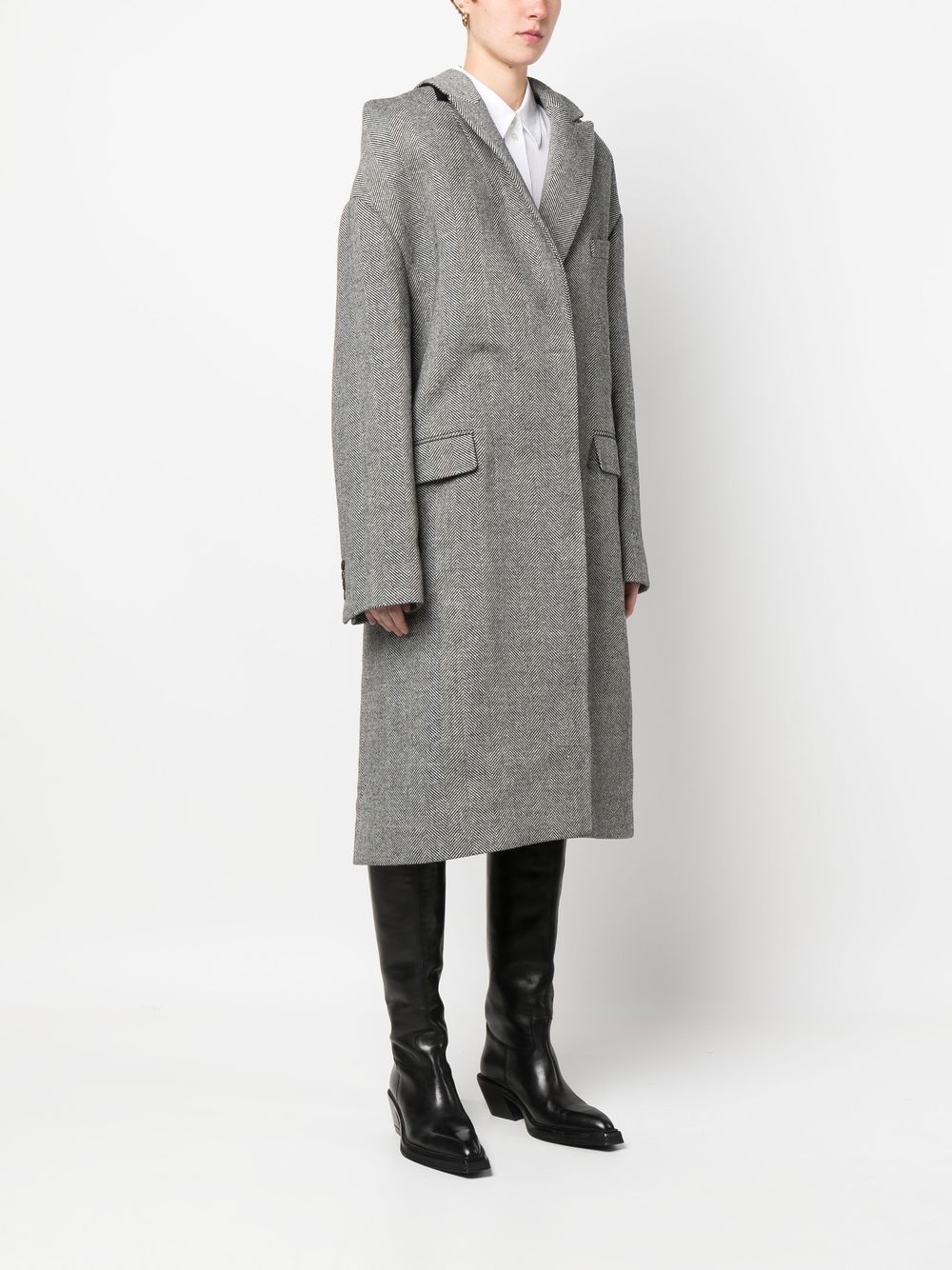 single-breasted herringbone coat - 3