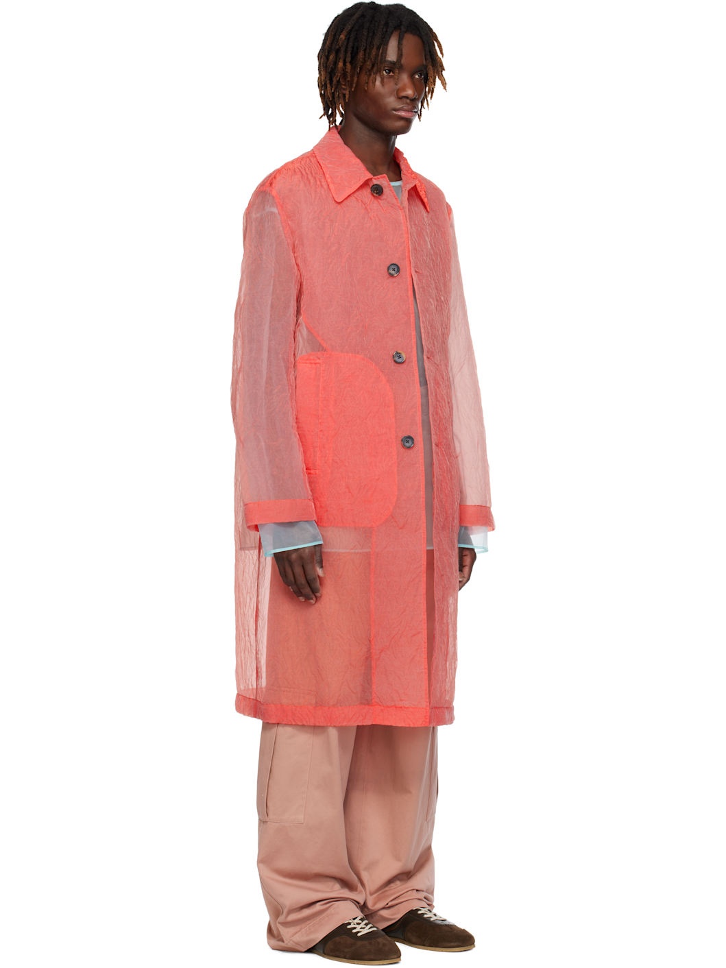 Pink Crinkled Organza Coat - 2