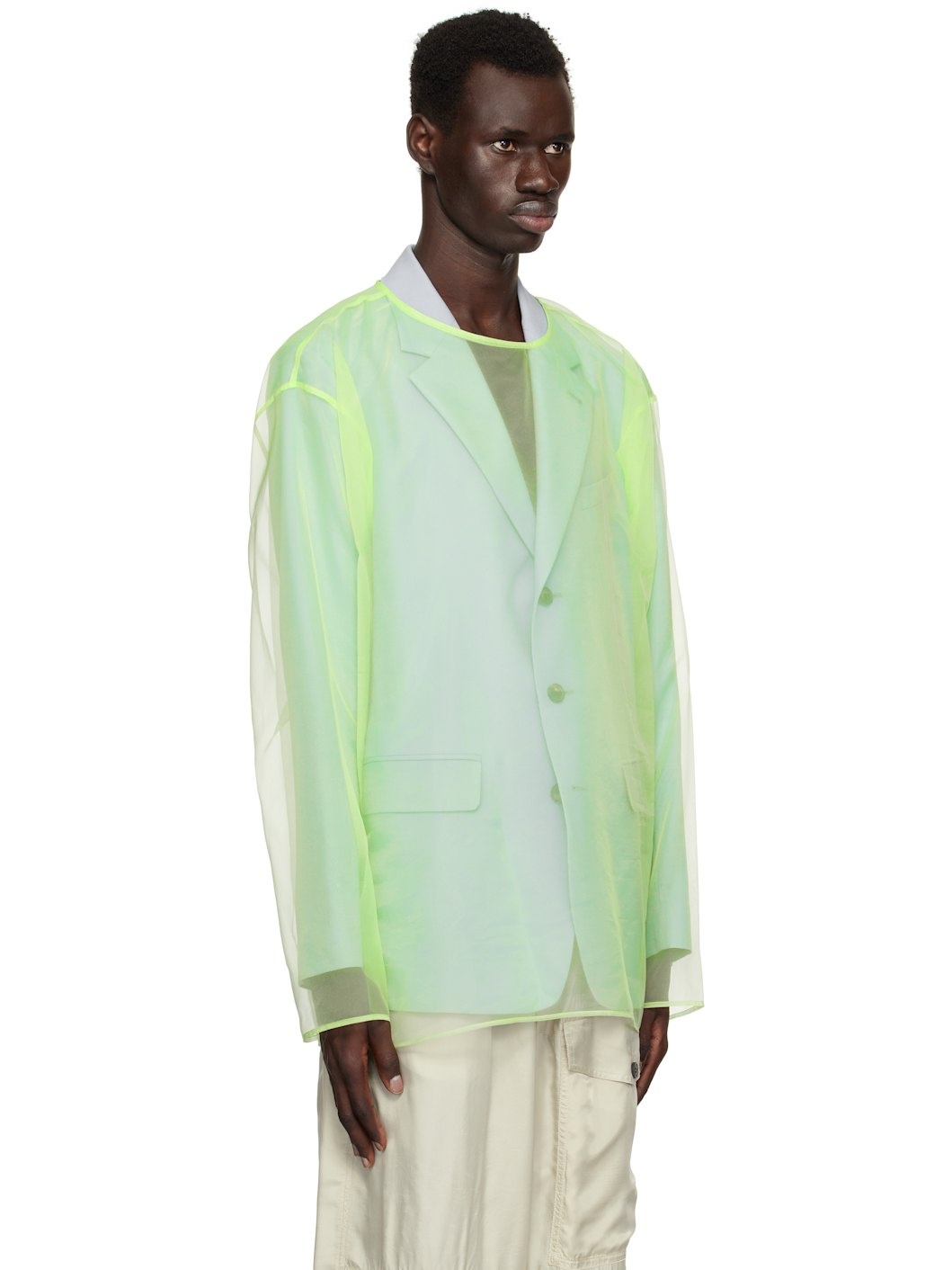 Green Sheer Crew Neck Top - 2