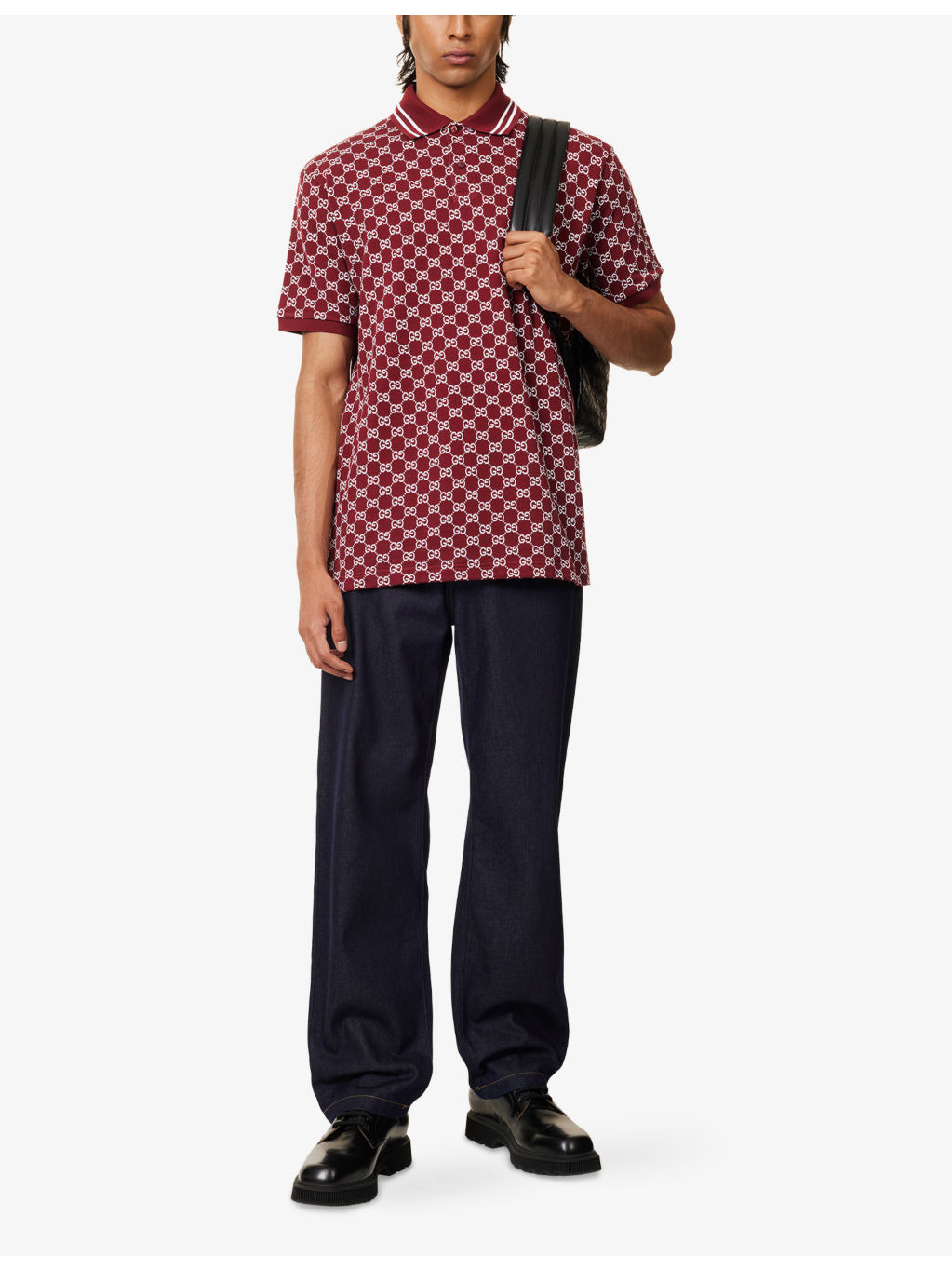 Monogram-Pattern Short-Sleeve Cotton Polo Shirt - 2