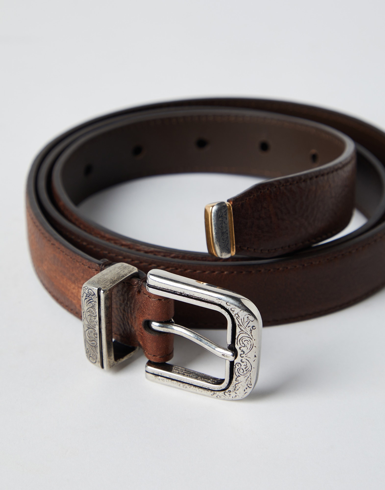 Blotted calfskin belt with detailed buckle and tip - 2