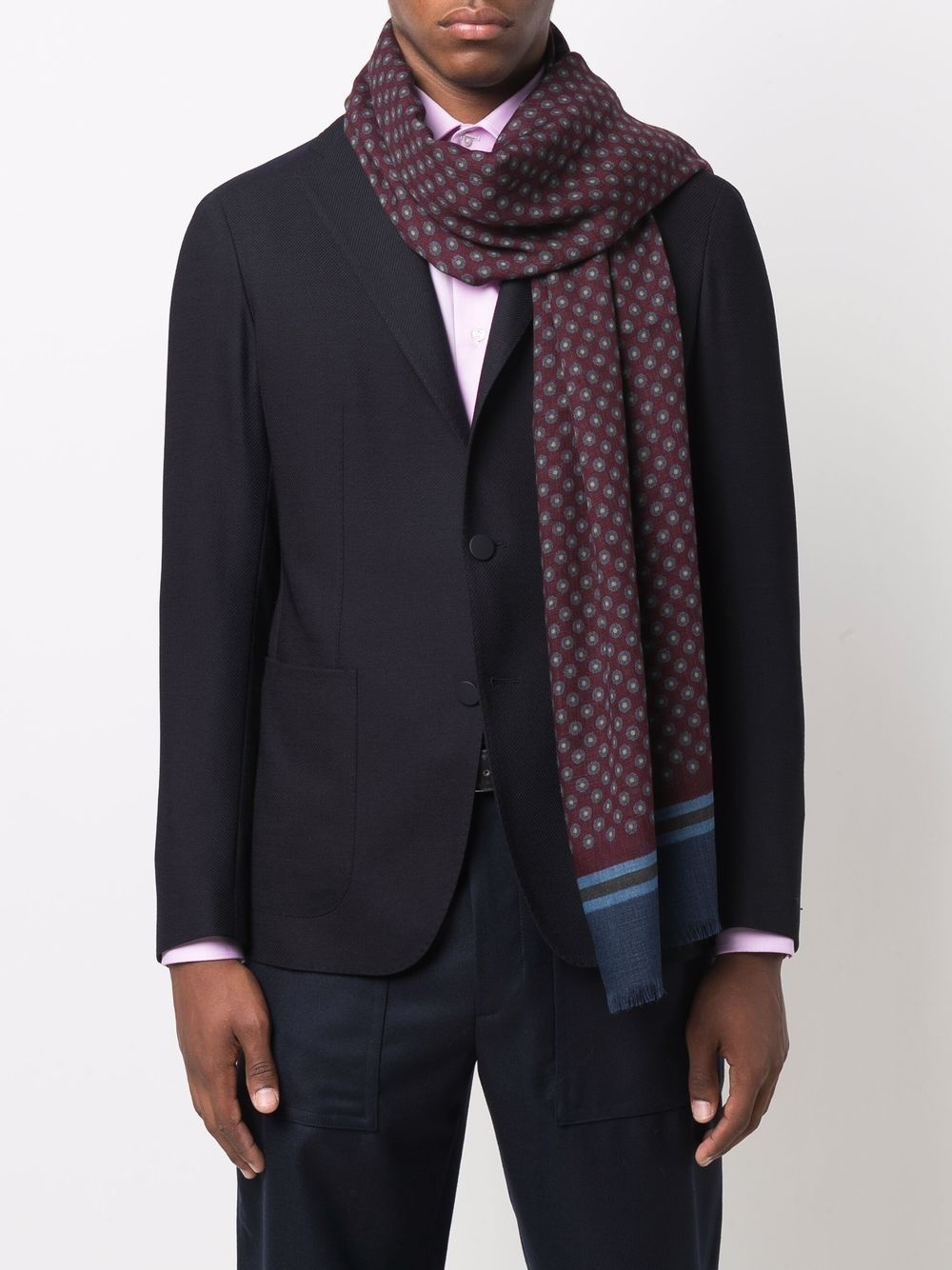 dot stripe-trim wool scarf - 2