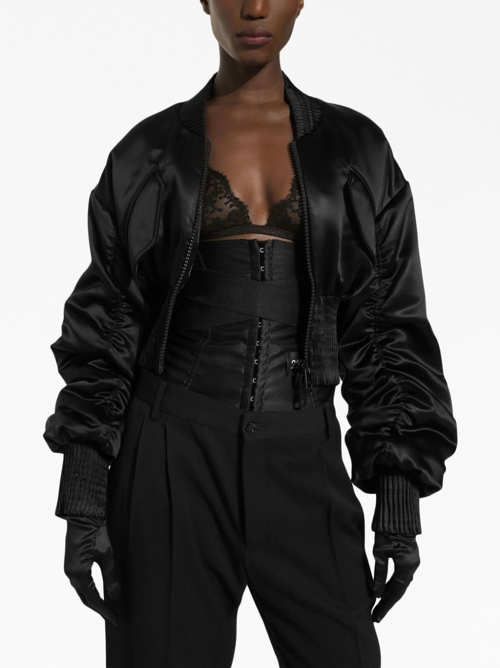 satin zip-up cropped jacket - 4