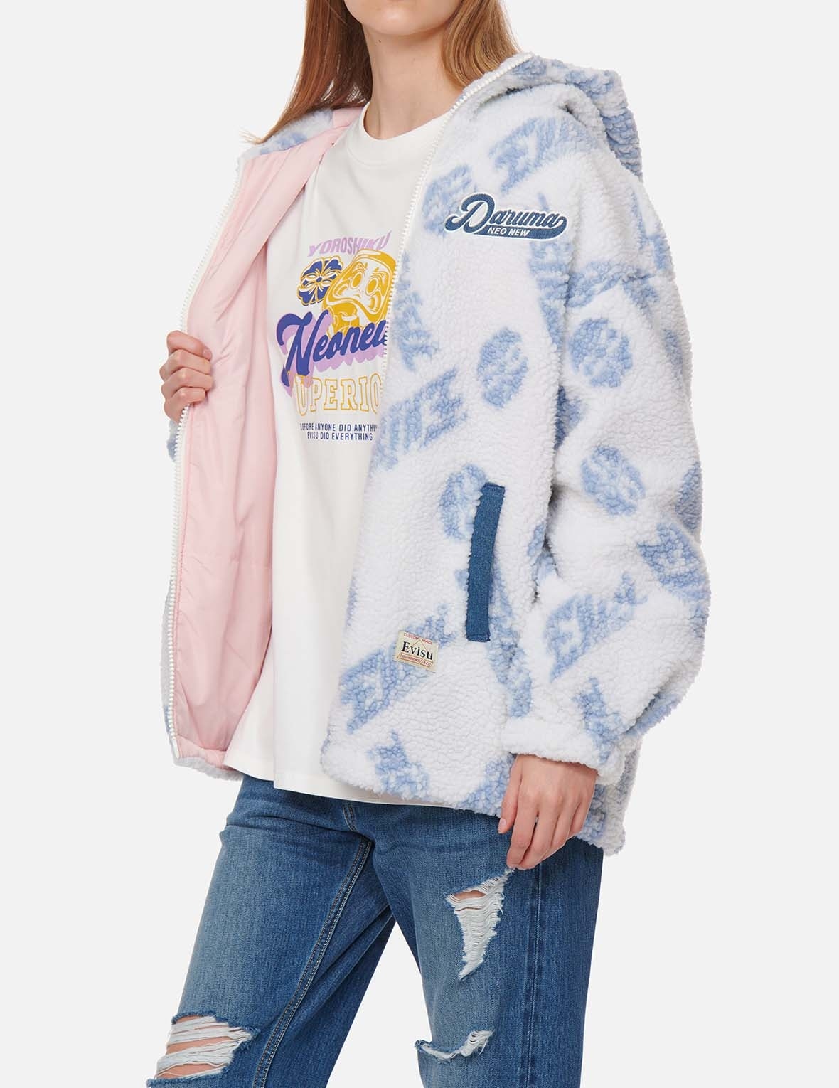 ALLOVER LOGO AND KAMON JACQUARD SHERPA PADDED JACKET - 3