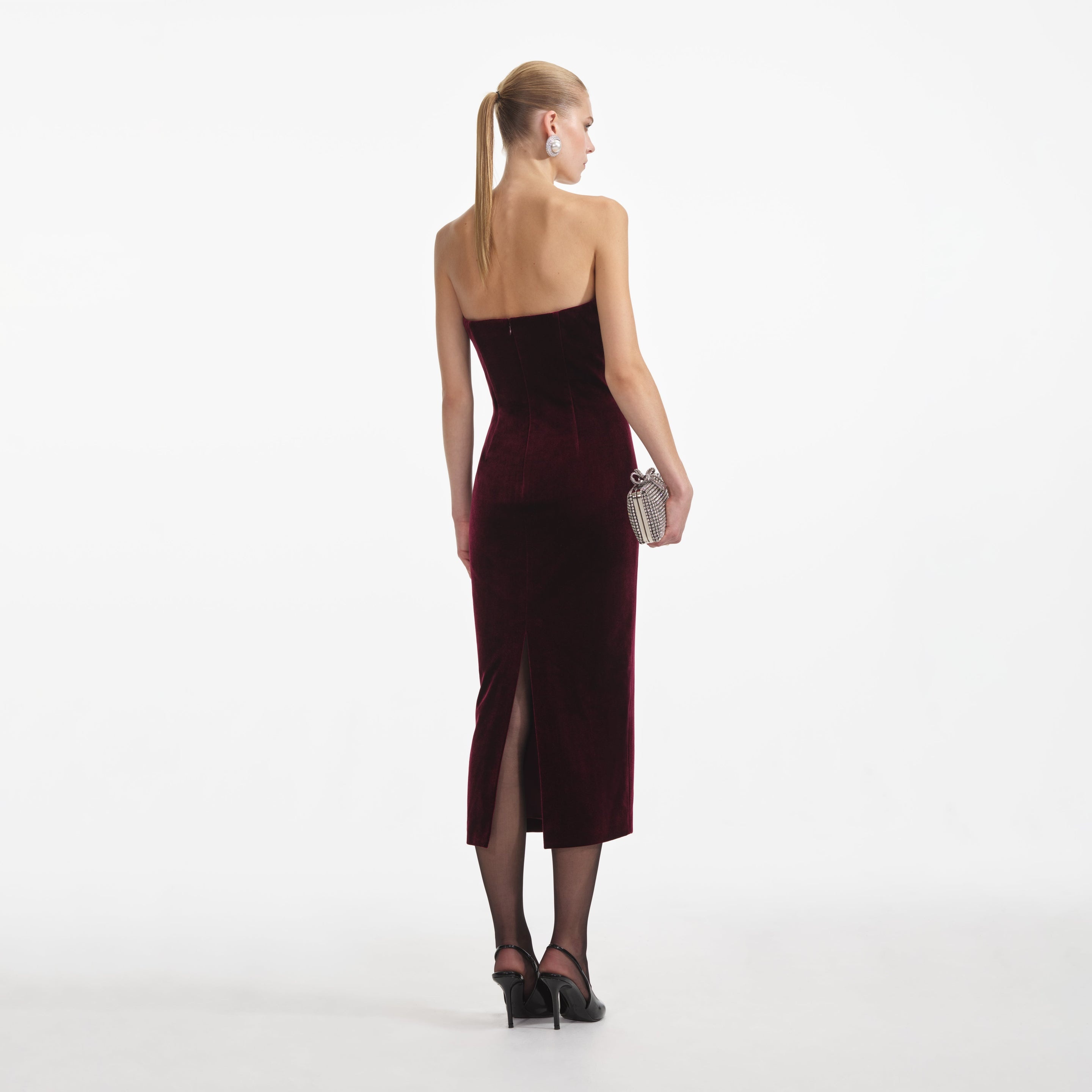 Bordeaux Velvet Midi Dress - 3