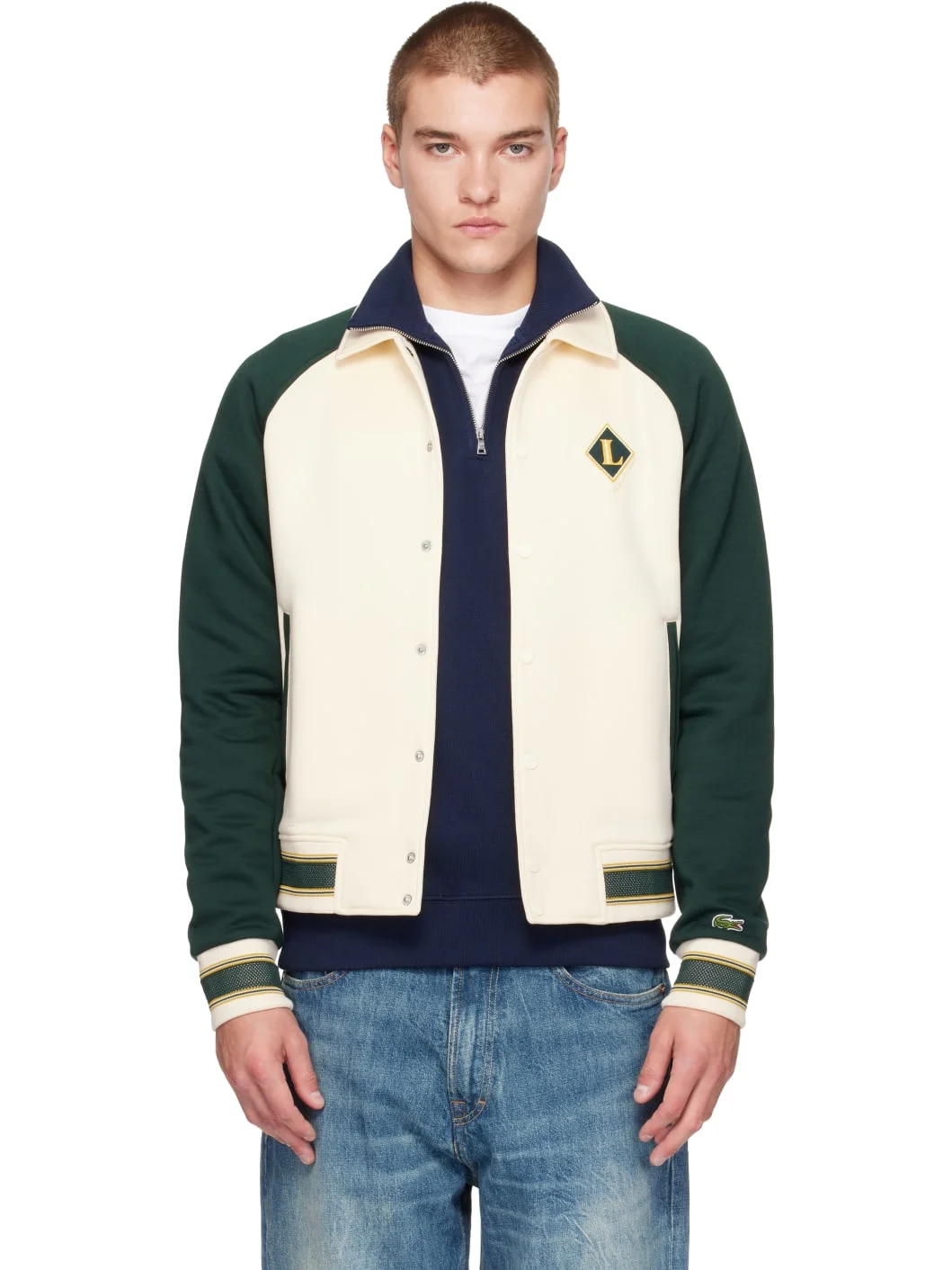 Off-White & Green French Made Varsity Badge Bomber Jacket - 1