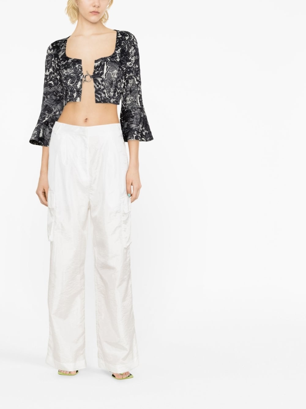 lace-print cropped blouse - 2