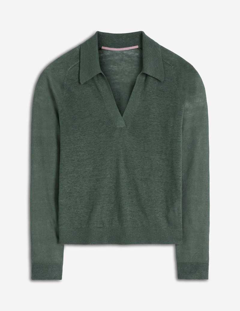 Agnes Collared Linen Jumper-Green Jasper - 1