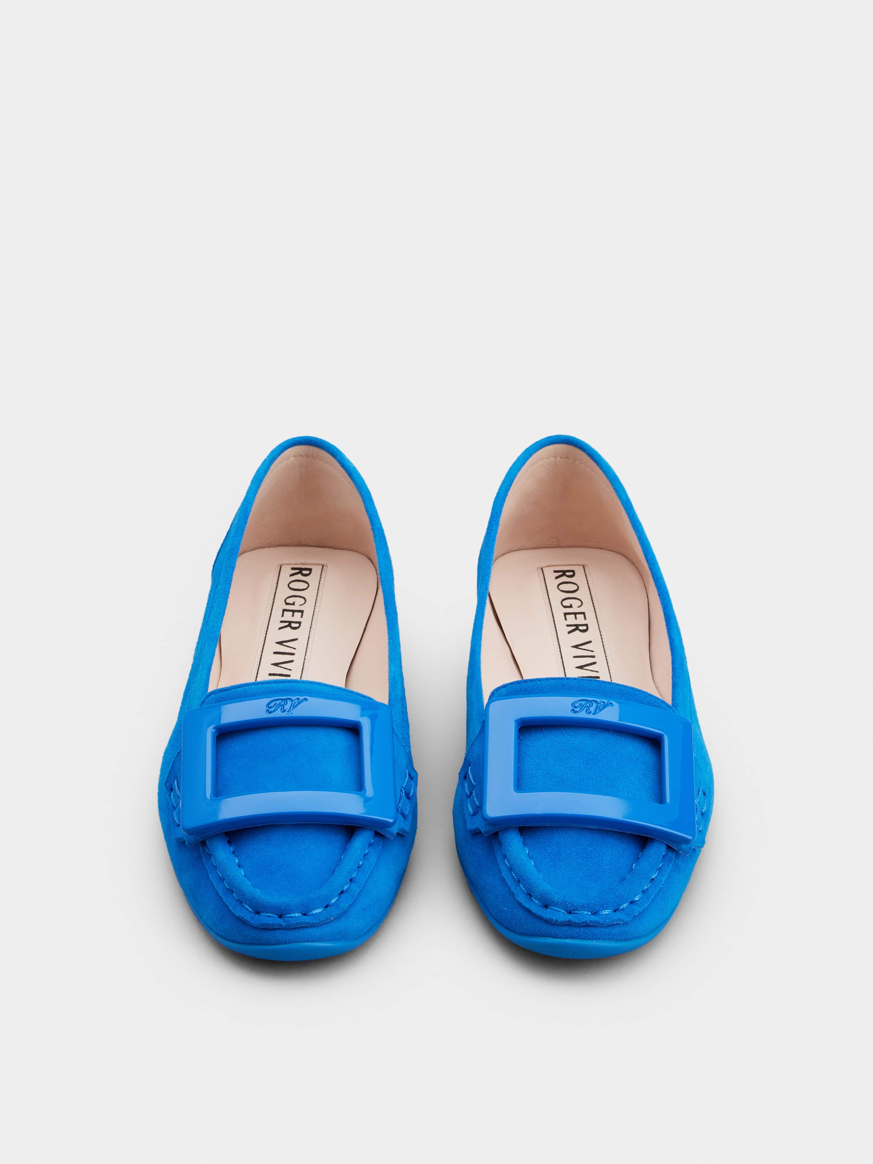 Lacquered Buckle Loafers  in Suede - 7