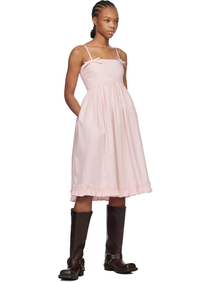 GANNI Pink Cotton Poplin Strap Midi Dress outlook
