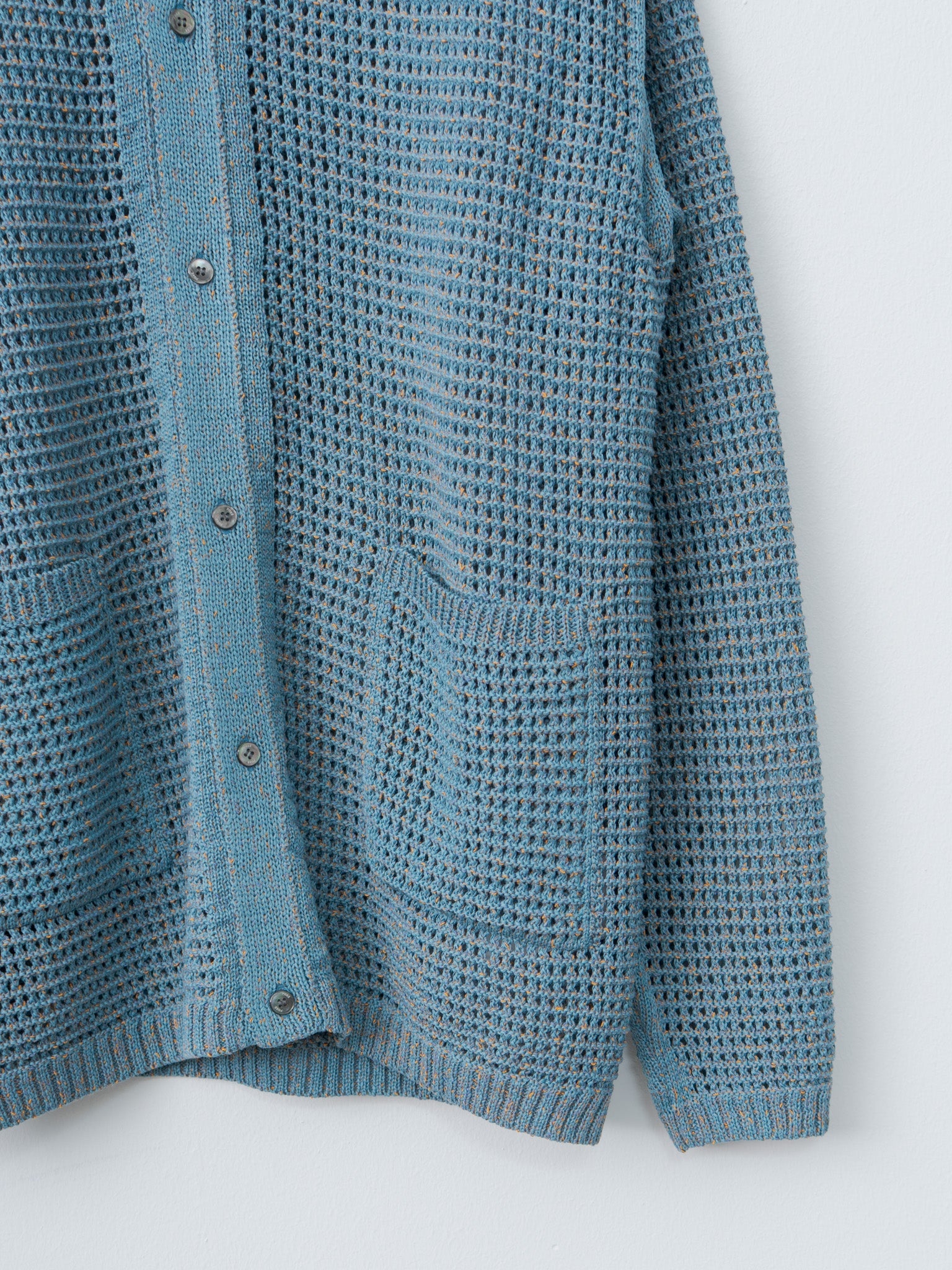 Mesh Knitted Shirt Cardigan - Blue - 6