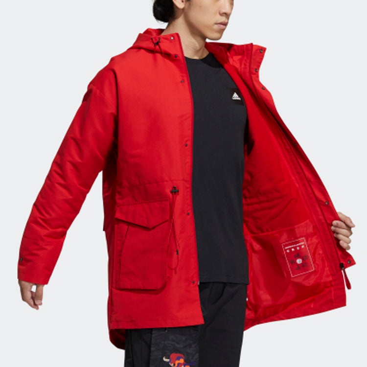 adidas Cny Jkt Top Sports Training Printing hooded Fleece Lined Woven Jacket Red H37918 - 4