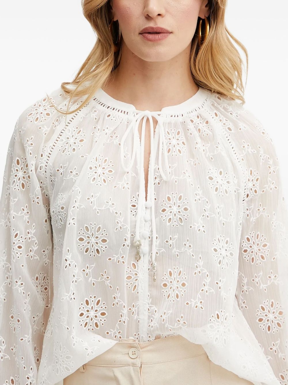 embroidered tie-neck blouse - 4