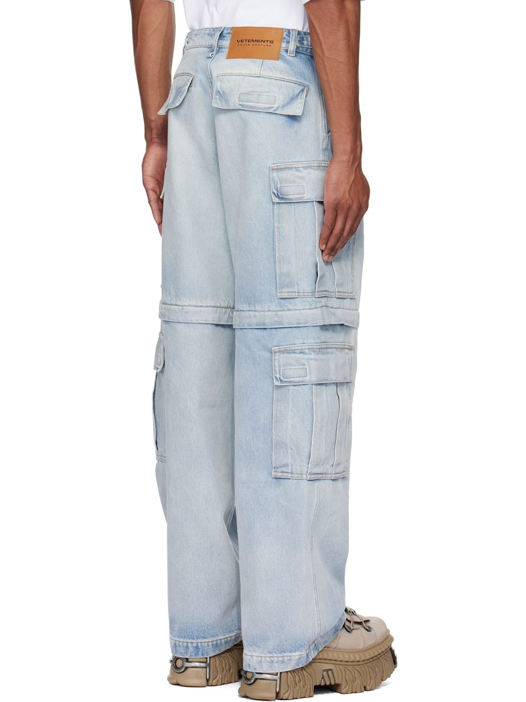 Blue Convertible Denim Cargo Pants - 3