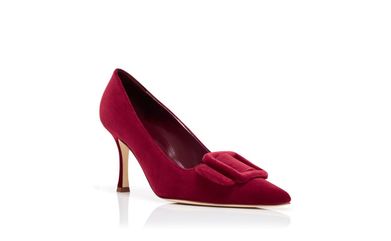 Red Velvet Buckle Detail Pumps - 3