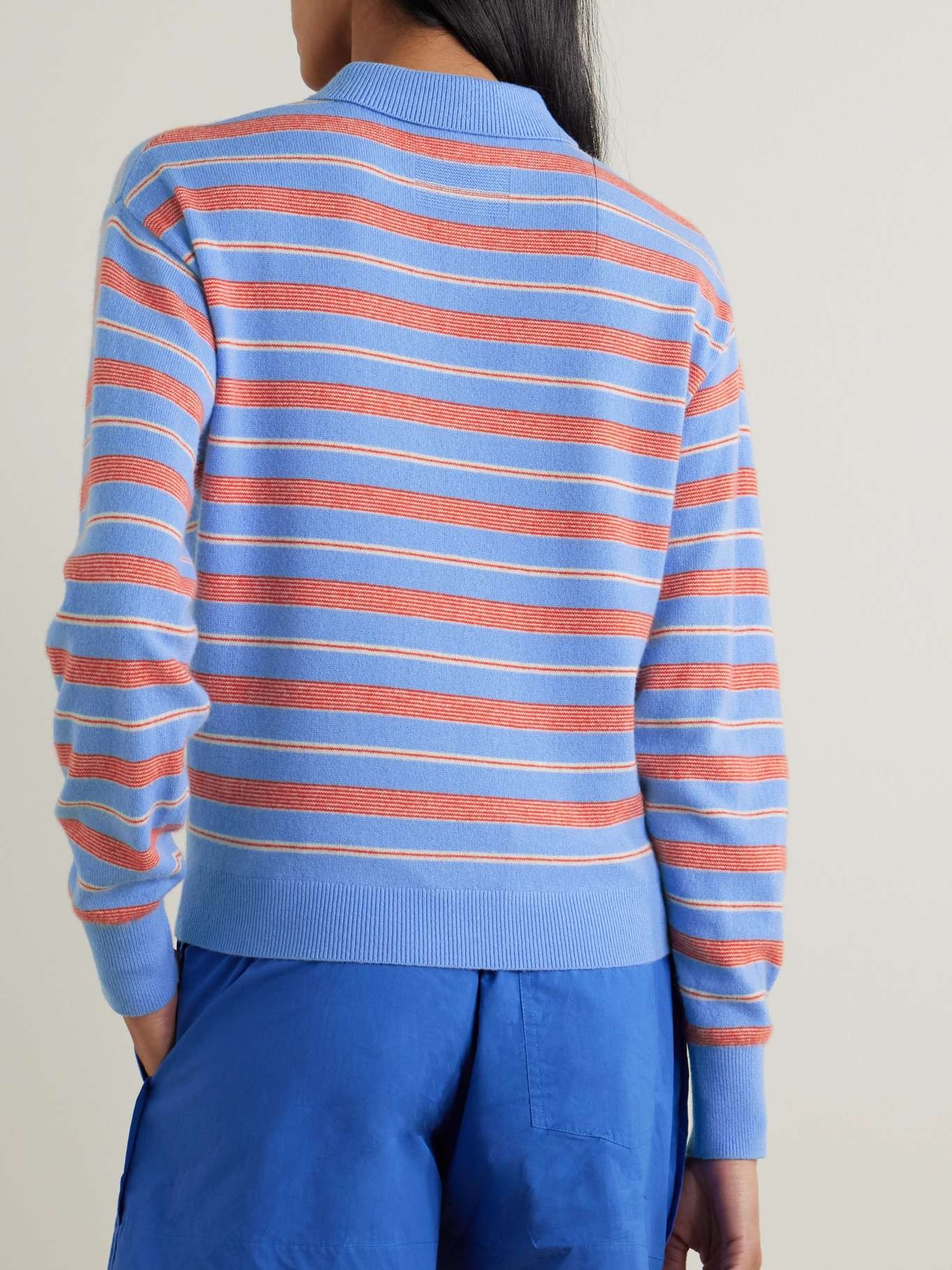 Striped cashmere polo sweater Blue - 4