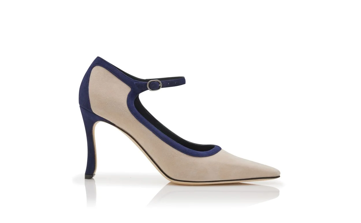 Beige Suede Mary Jane Pumps - 1