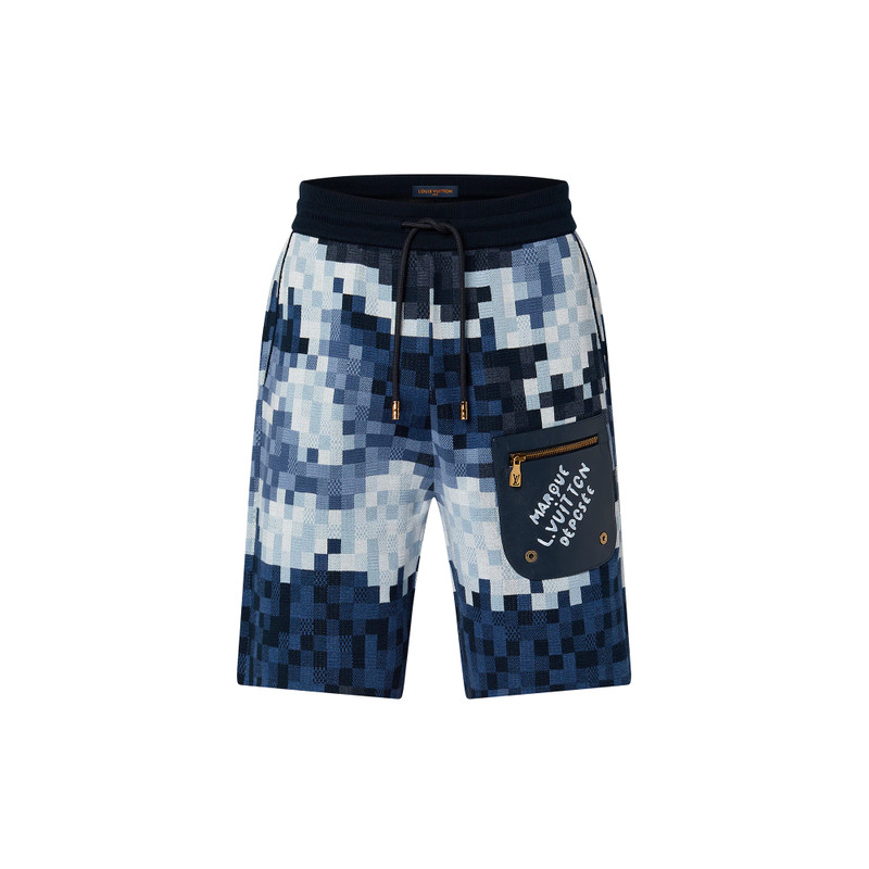 Hybrid Leather And Cotton Damier Shorts 1