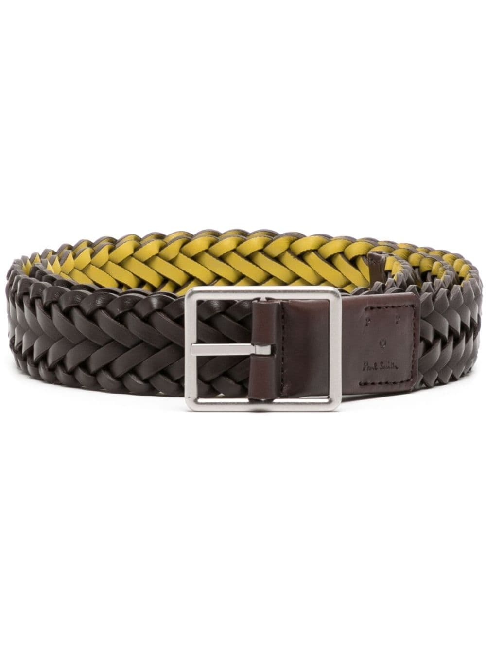 debossed-logo braided leather belt - 1