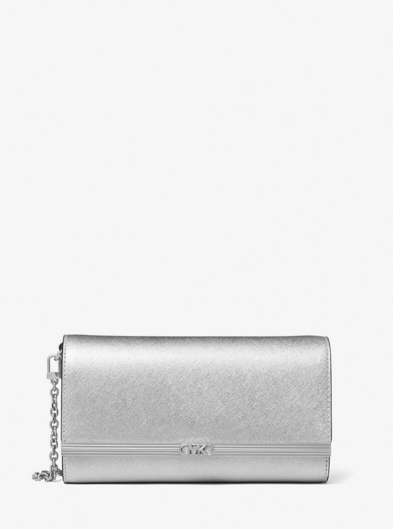 Mona Large Metallic Saffiano Leather Clutch 1