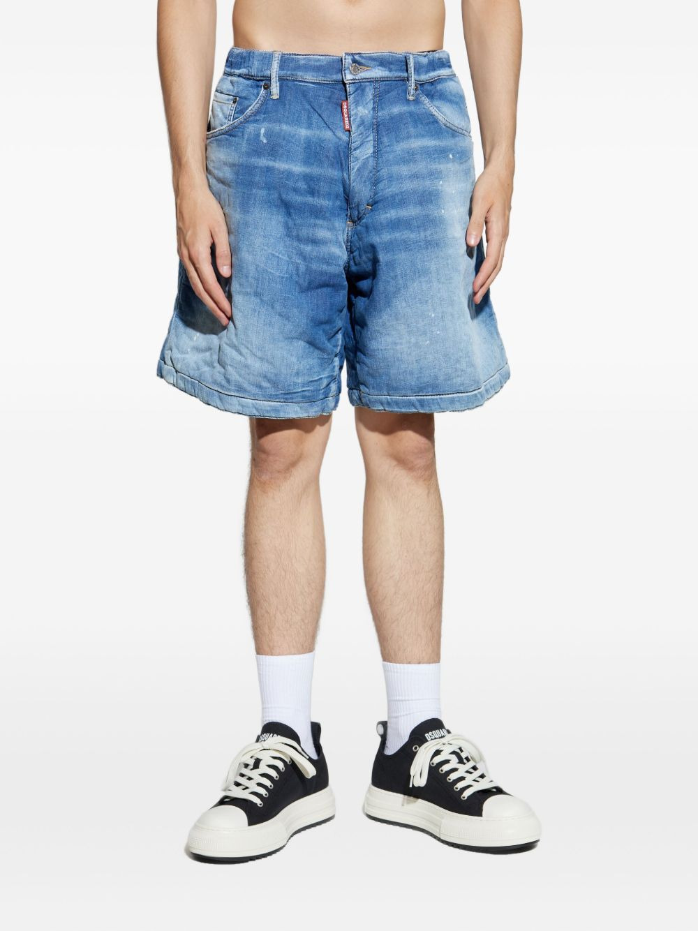 paint-splatter denim shorts - 3