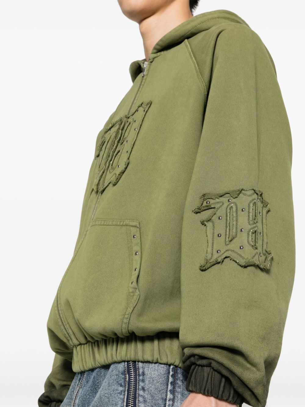 logo-patch zip-up cotton hoodie - 5