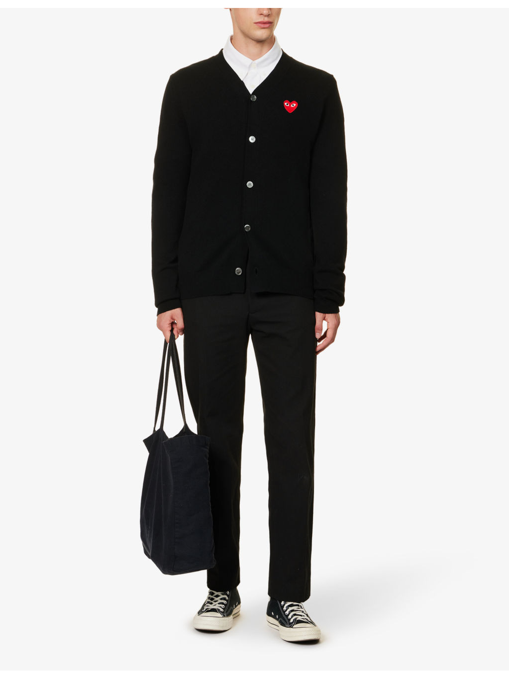 Logo-embroidered V-neck wool cardigan - 2
