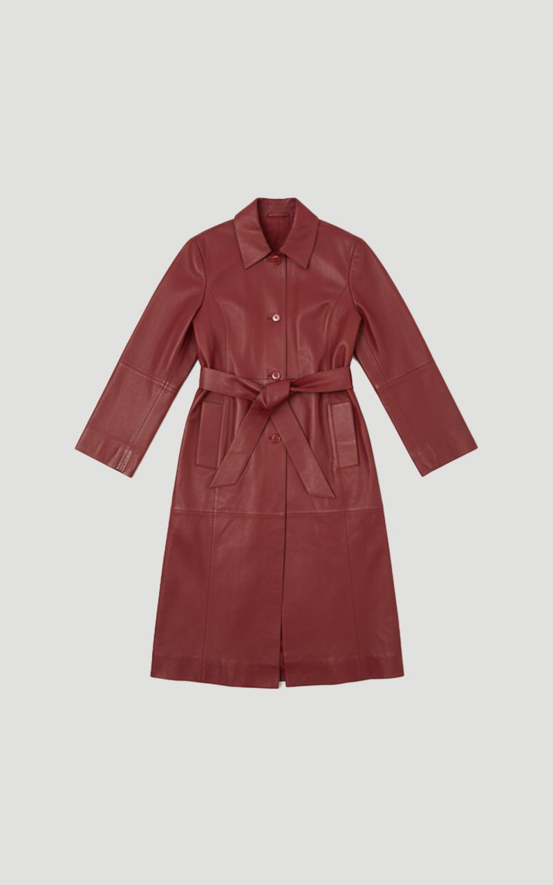 Leather Collared Belted Trench Coat 4
