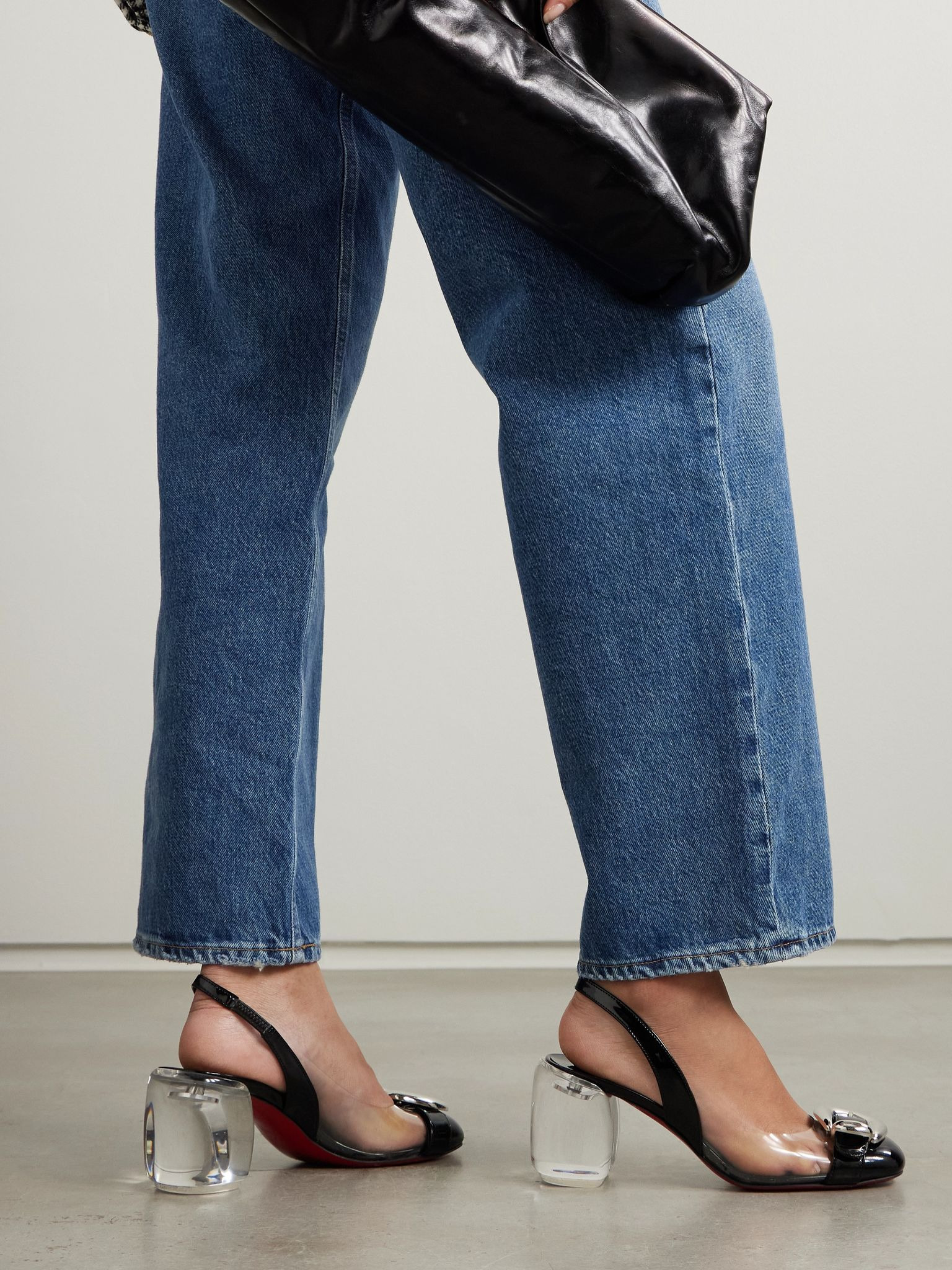 Minny Bubble 70 buckled glossed and PVC slingback pumps Black - 2