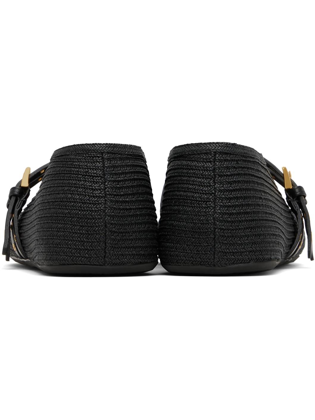 Black Paper Straw Ballerina Flats - 2