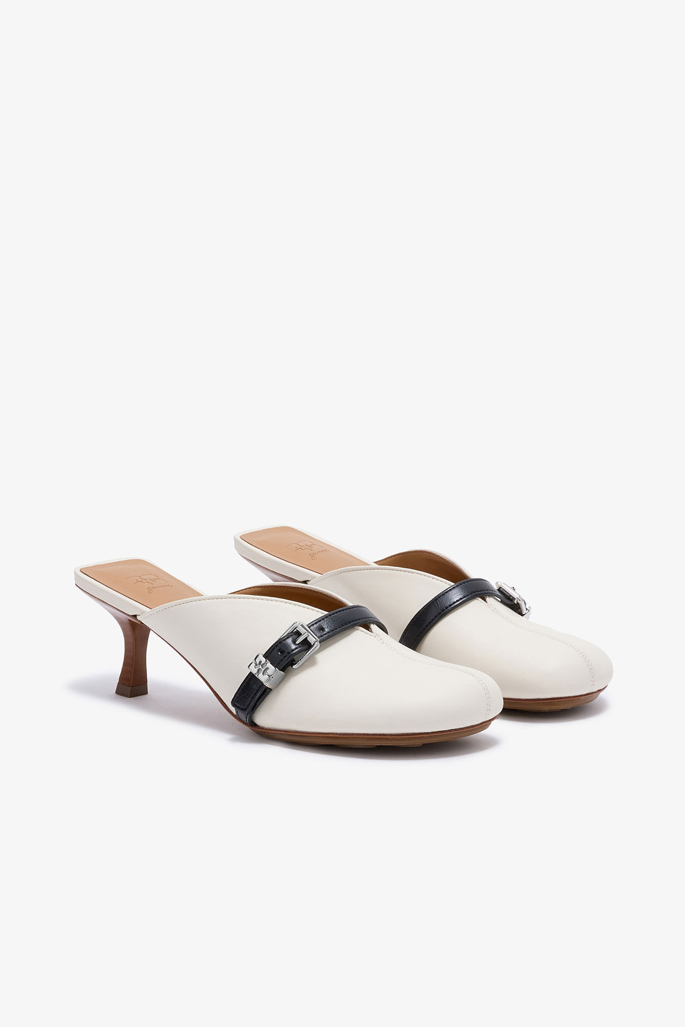 IVORY HEELED SUE MULES - 2