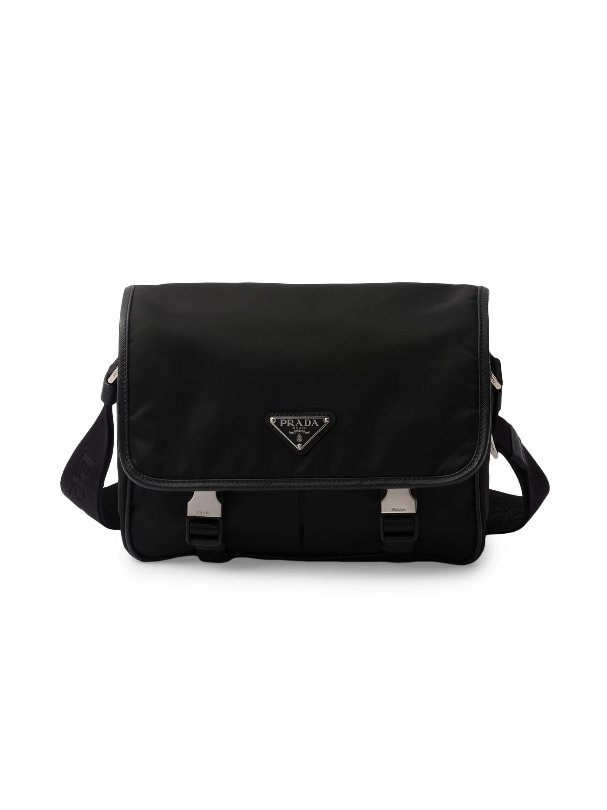 Men's Re-Nylon and Saffiano Leather Shoulder Bag - Black - 1