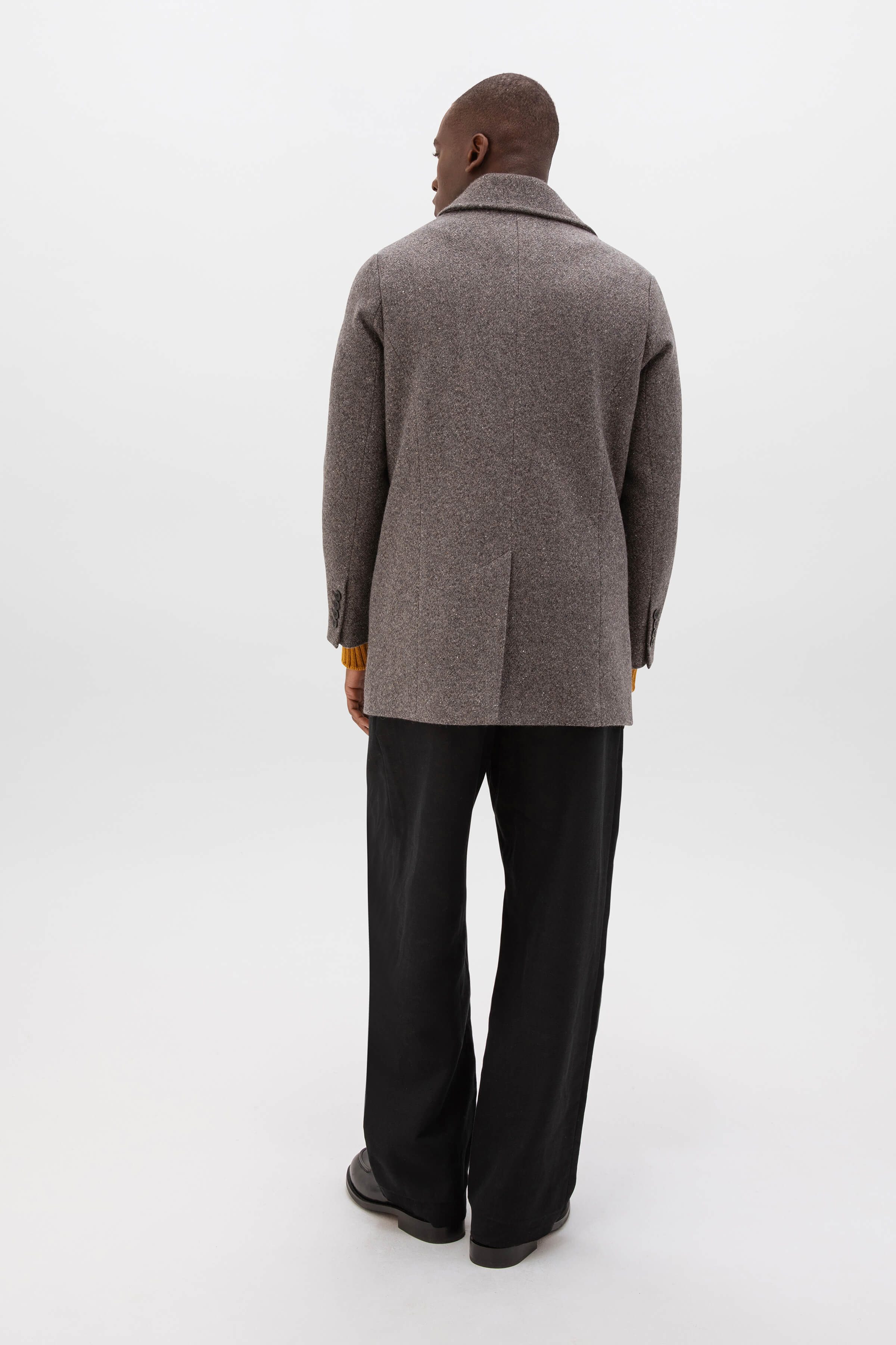 Charcoal Herringbone Pea Coat - 4