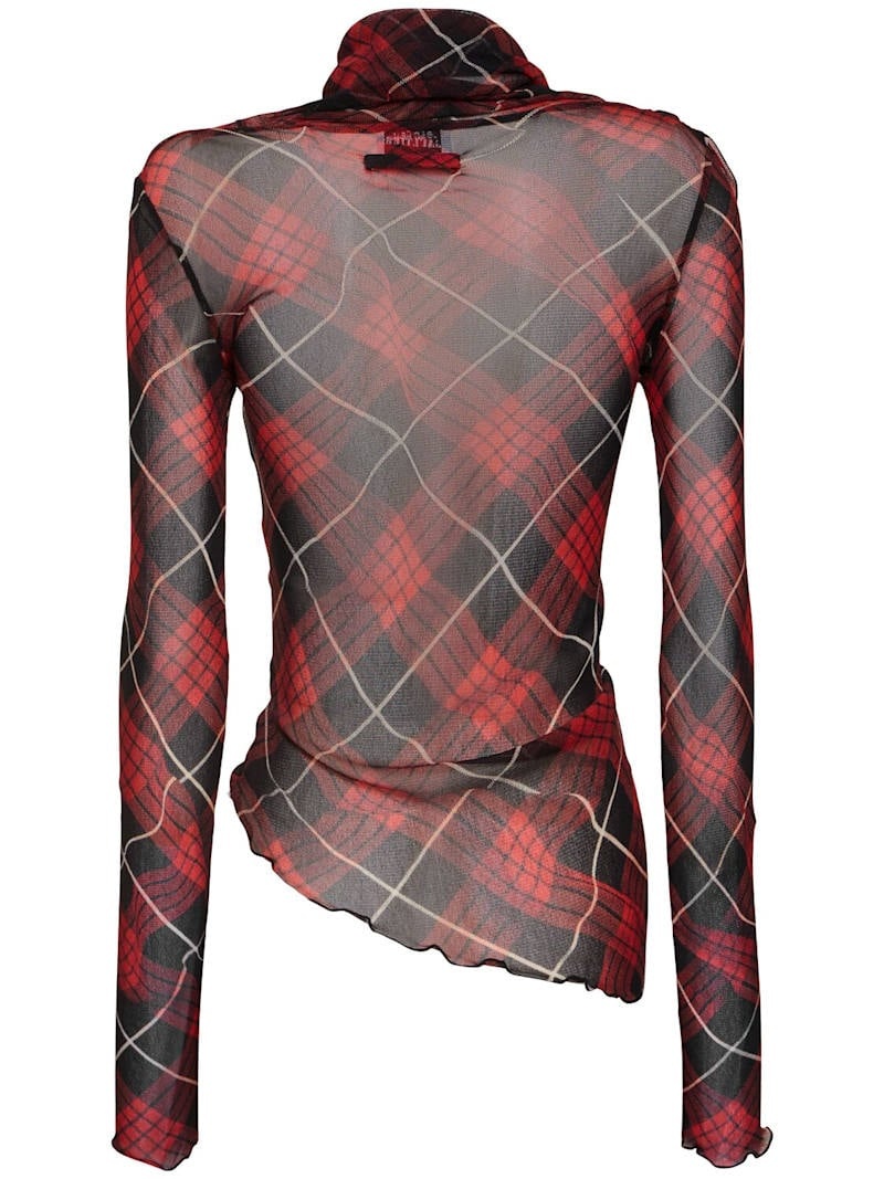 Distorted Tartan printed mesh draped top - 5