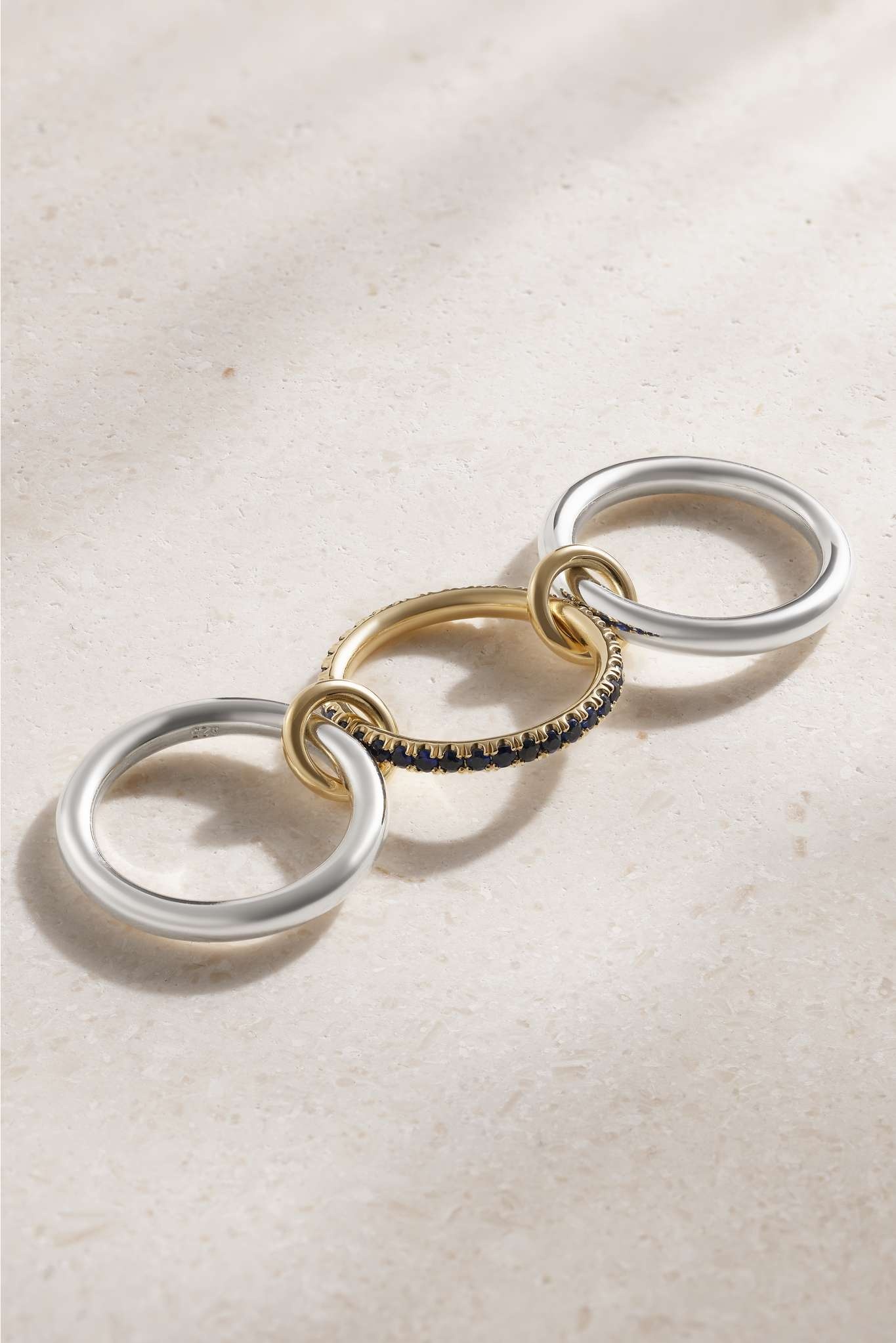 Libra set of three 18-karat gold, sterling silver and sapphire rings - 4