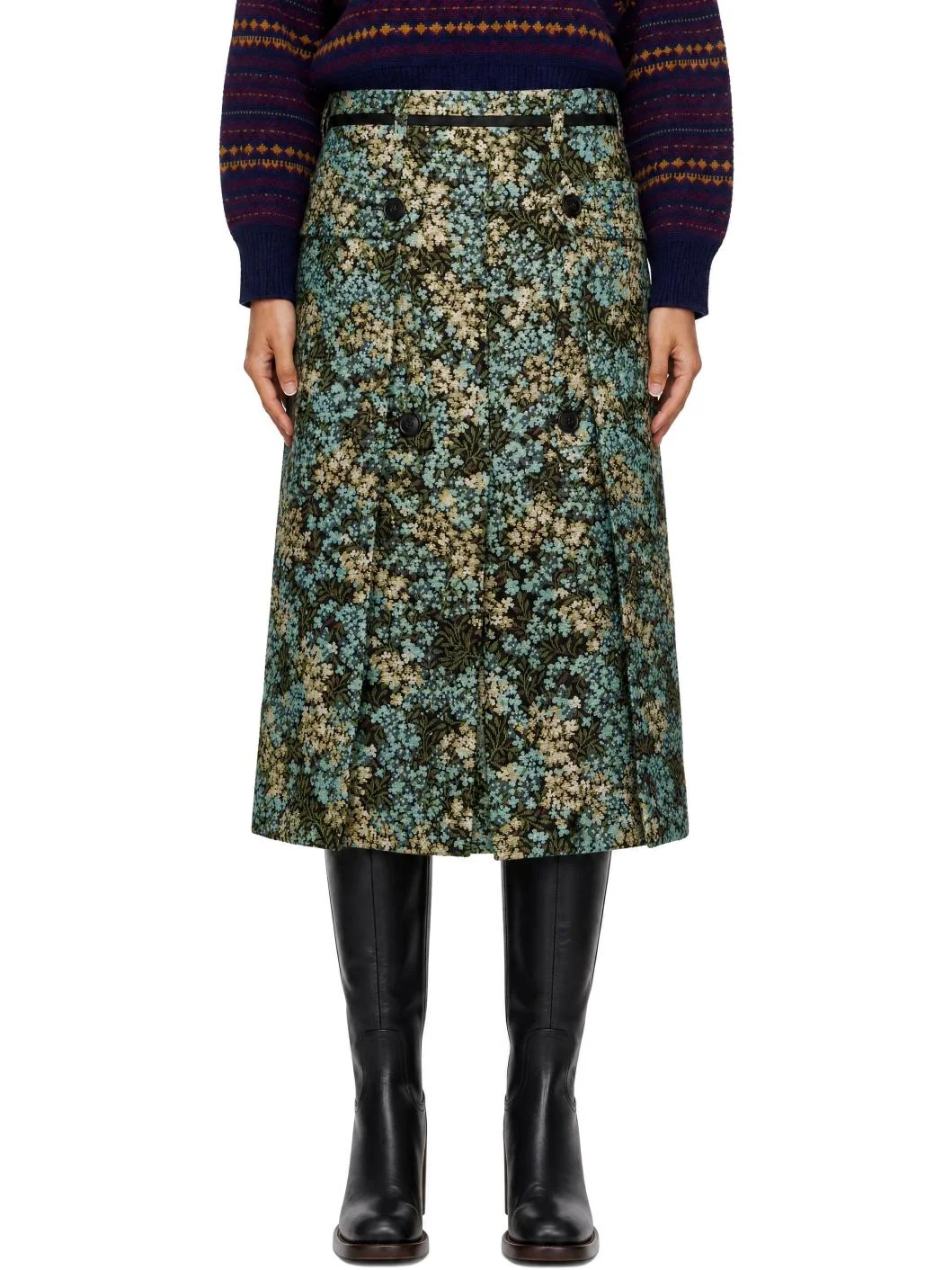 Multicolor Floral Jacquard Midi Skirt - 1