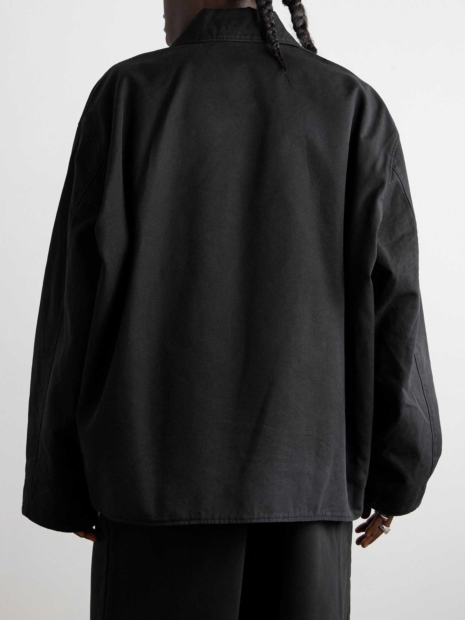 Oversized Logo-Embroidered Cotton-Canvas Zip-Up Jacket Black - 3