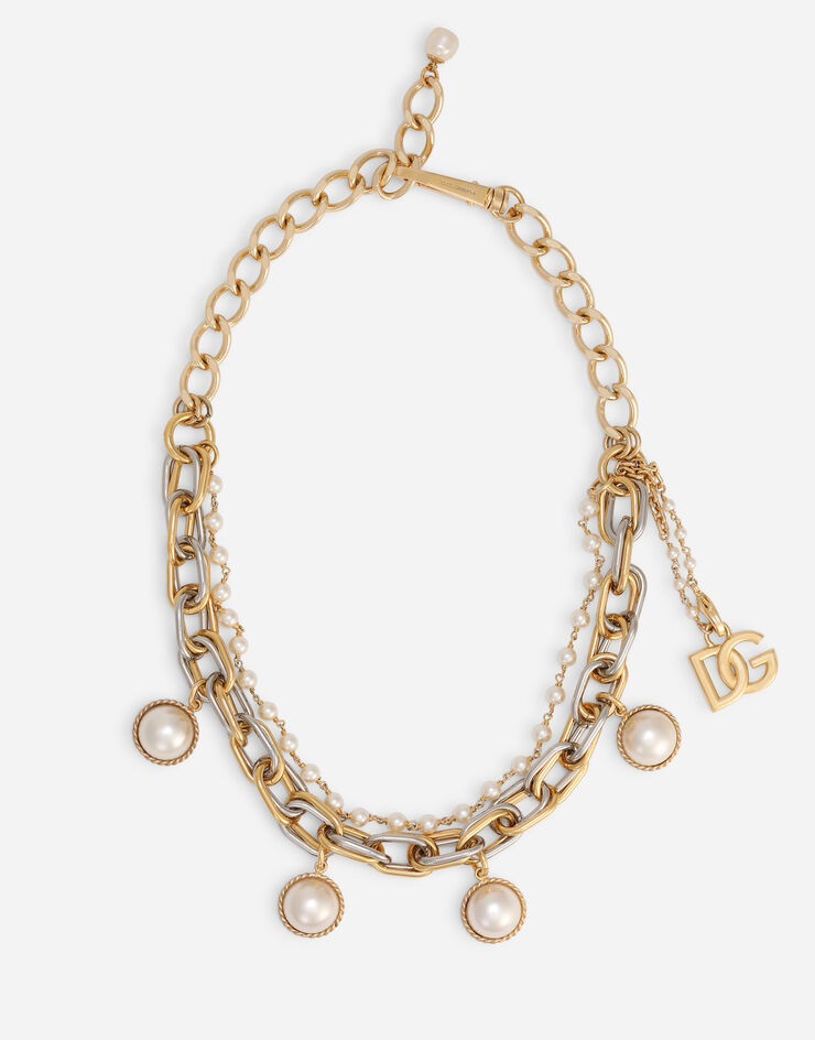 Double-chain necklace with pearl charms - 1