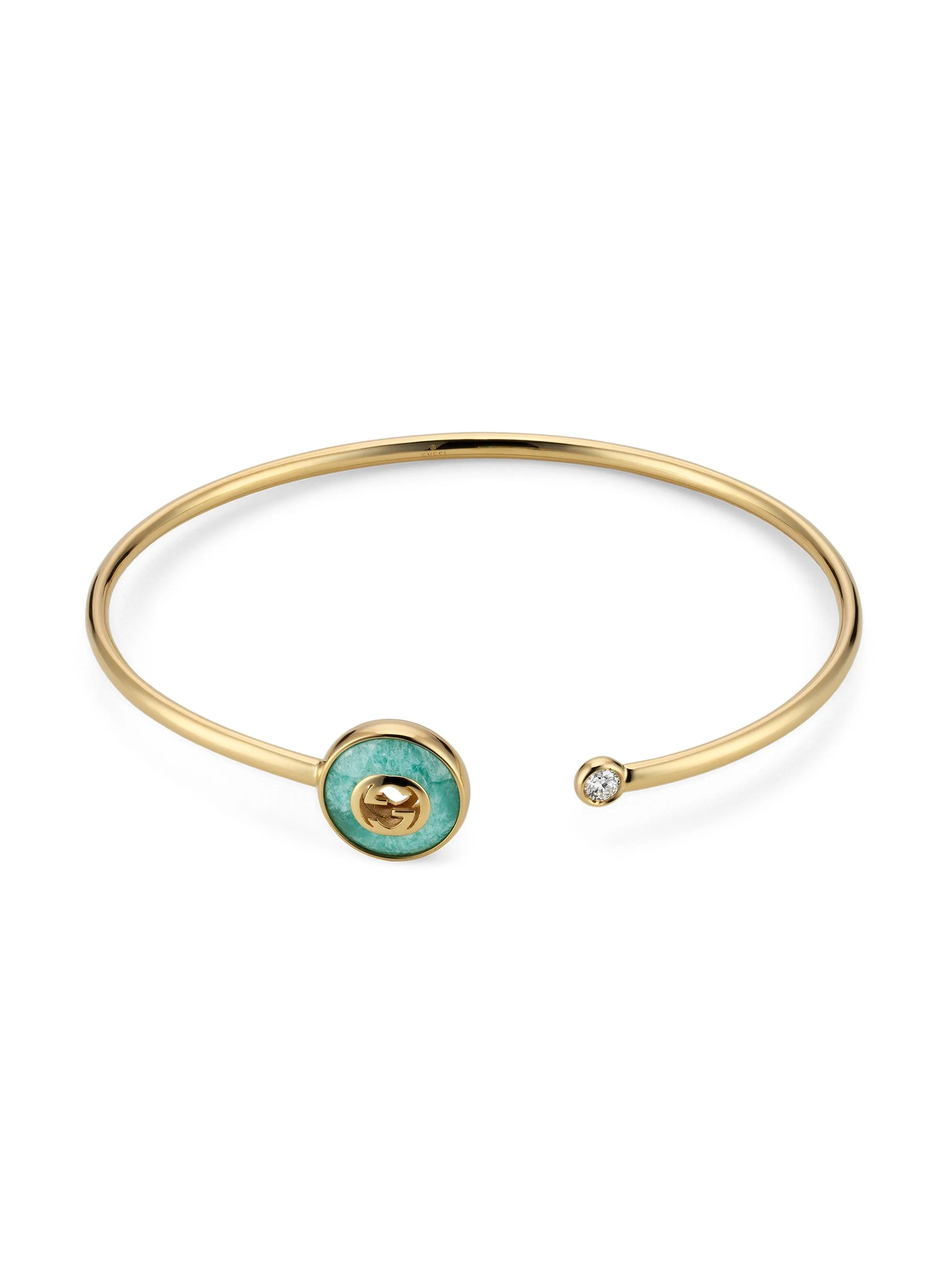 Women's 18K Yellow Gold, Amazonite & 0.08 TCW Diamond Flexible Cuff - Green - 1