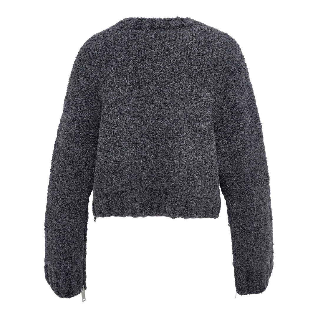 Boucle Zipper Crewneck Knit Top - 2