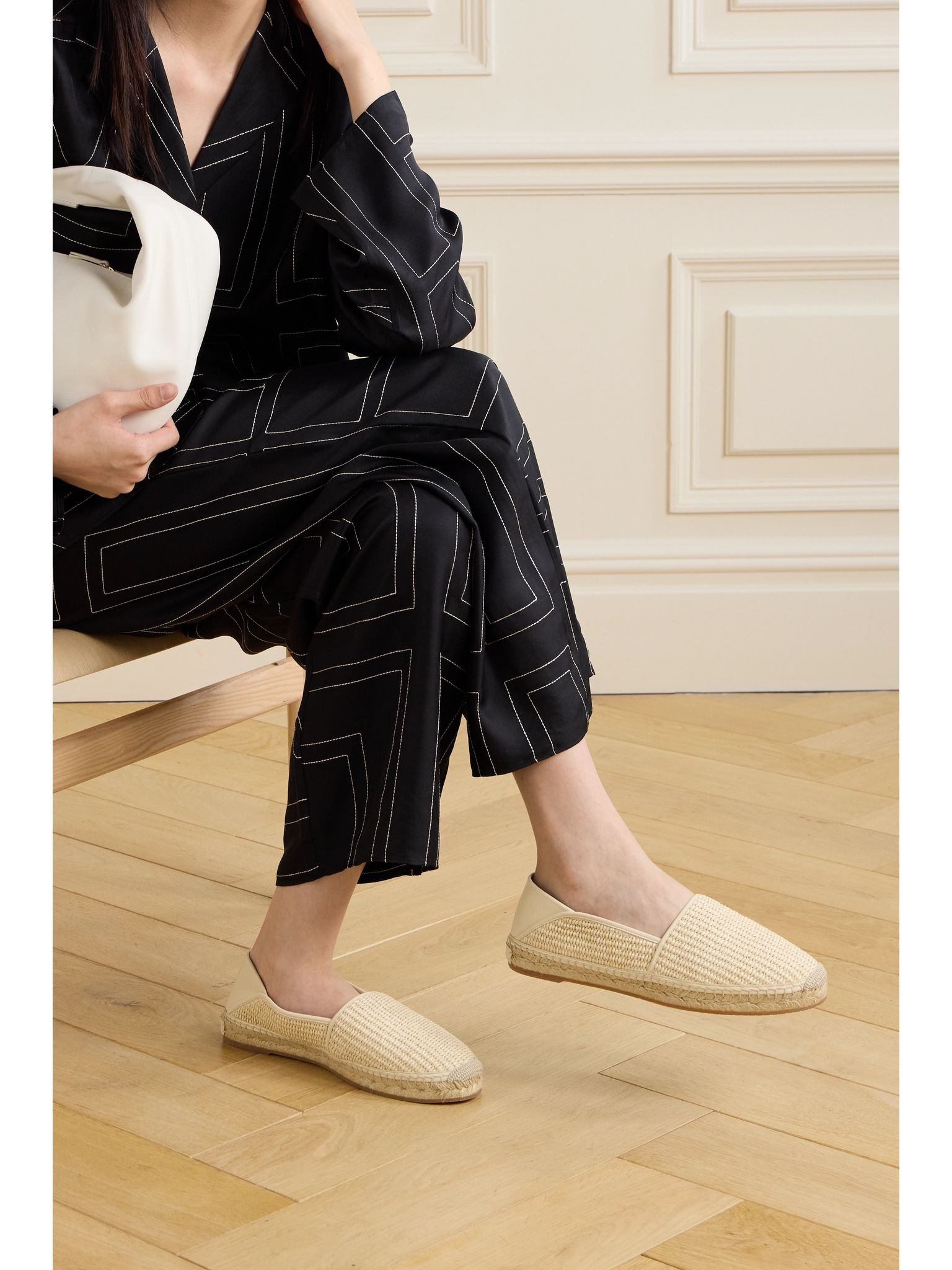 Espadra collapsible-heel leather-trimmed raffia espadrilles White - 2
