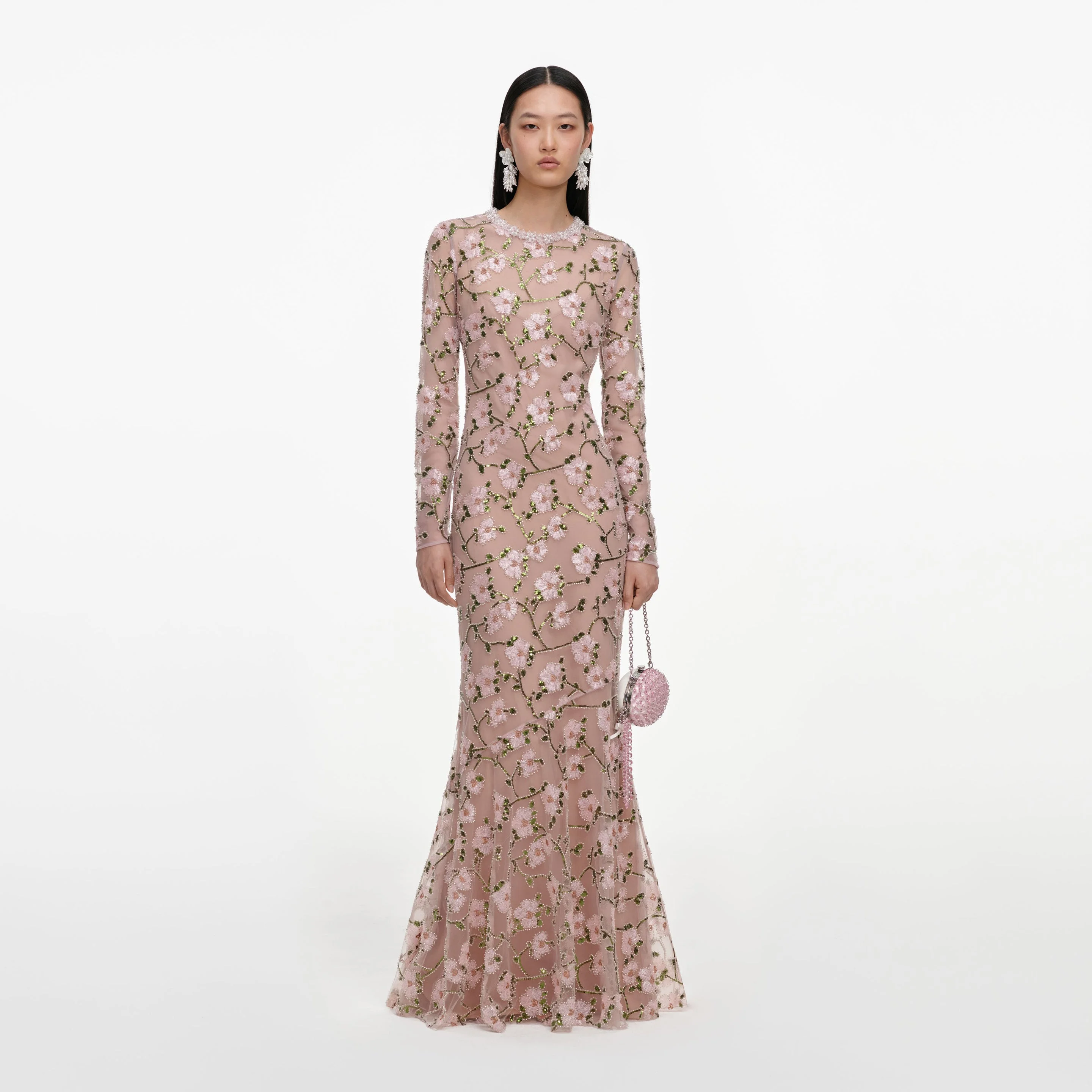 Pink Floral Sequin Maxi Dress - 1