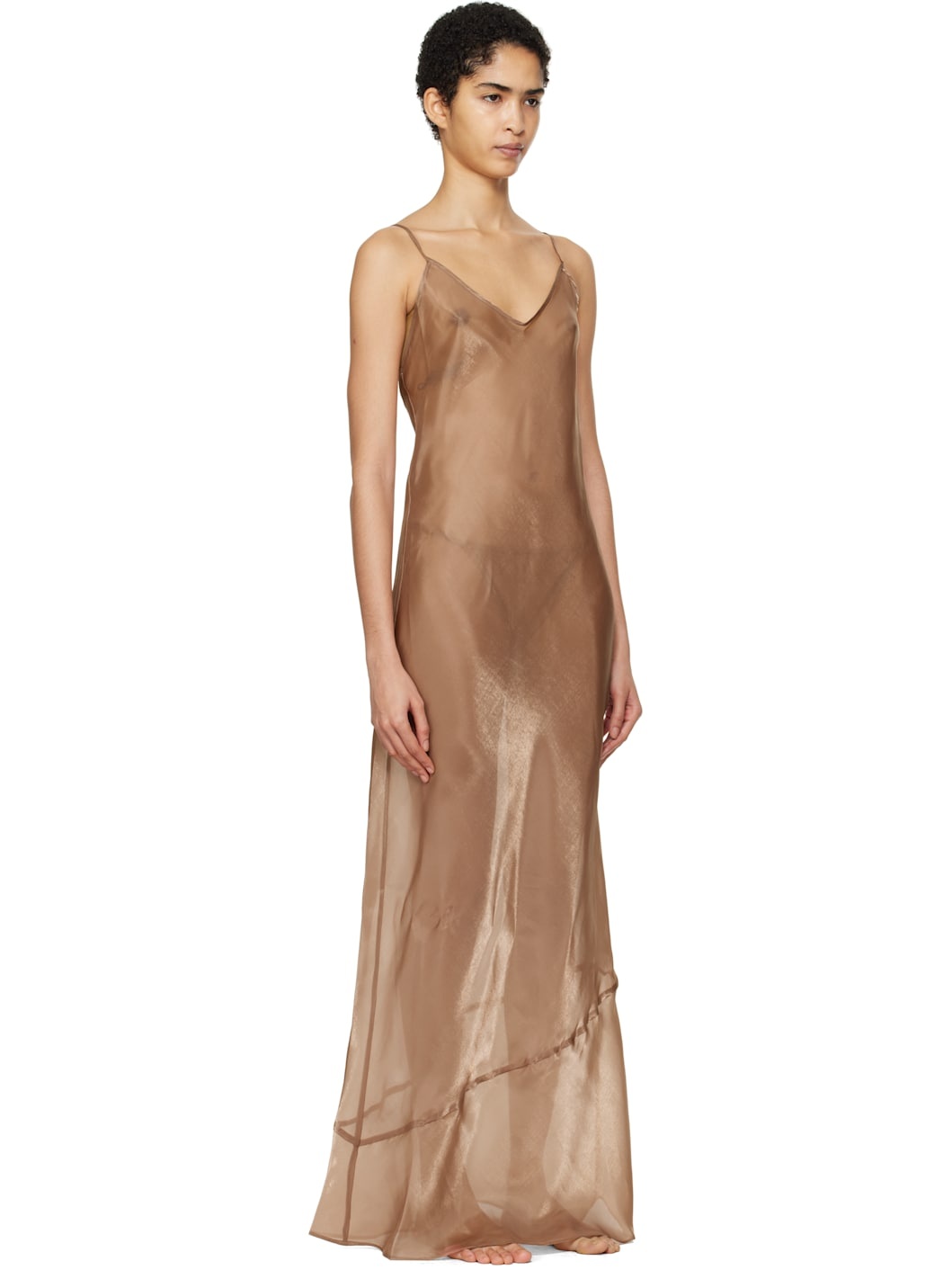 Tan Liquid Organza Cami Long Maxi Dress - 2