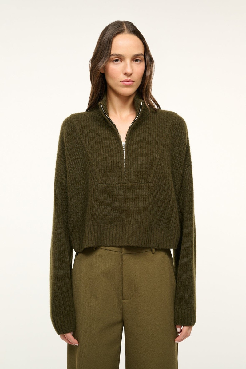STAUD STAUD CASHMERE CROPPED HAMPTON SWEATER OLIVE outlook