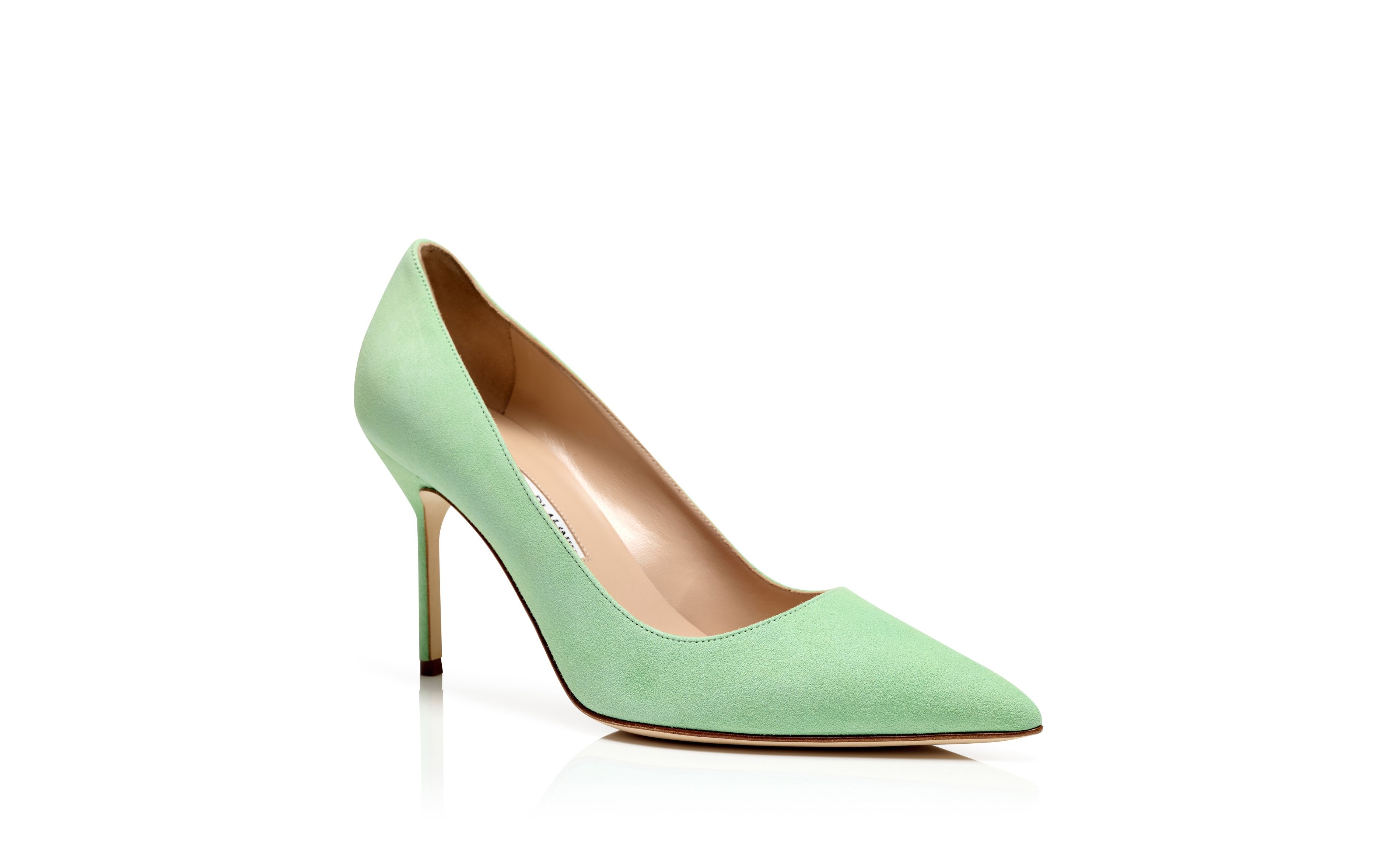 Light Green Suede Pointed Toe Pumps - 3